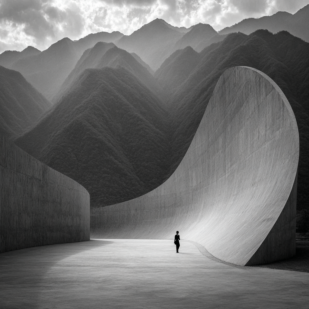 Dramatische Berglandschaft Mit Architektur Harmonie | Schwarz Weiss | Farbenwelten