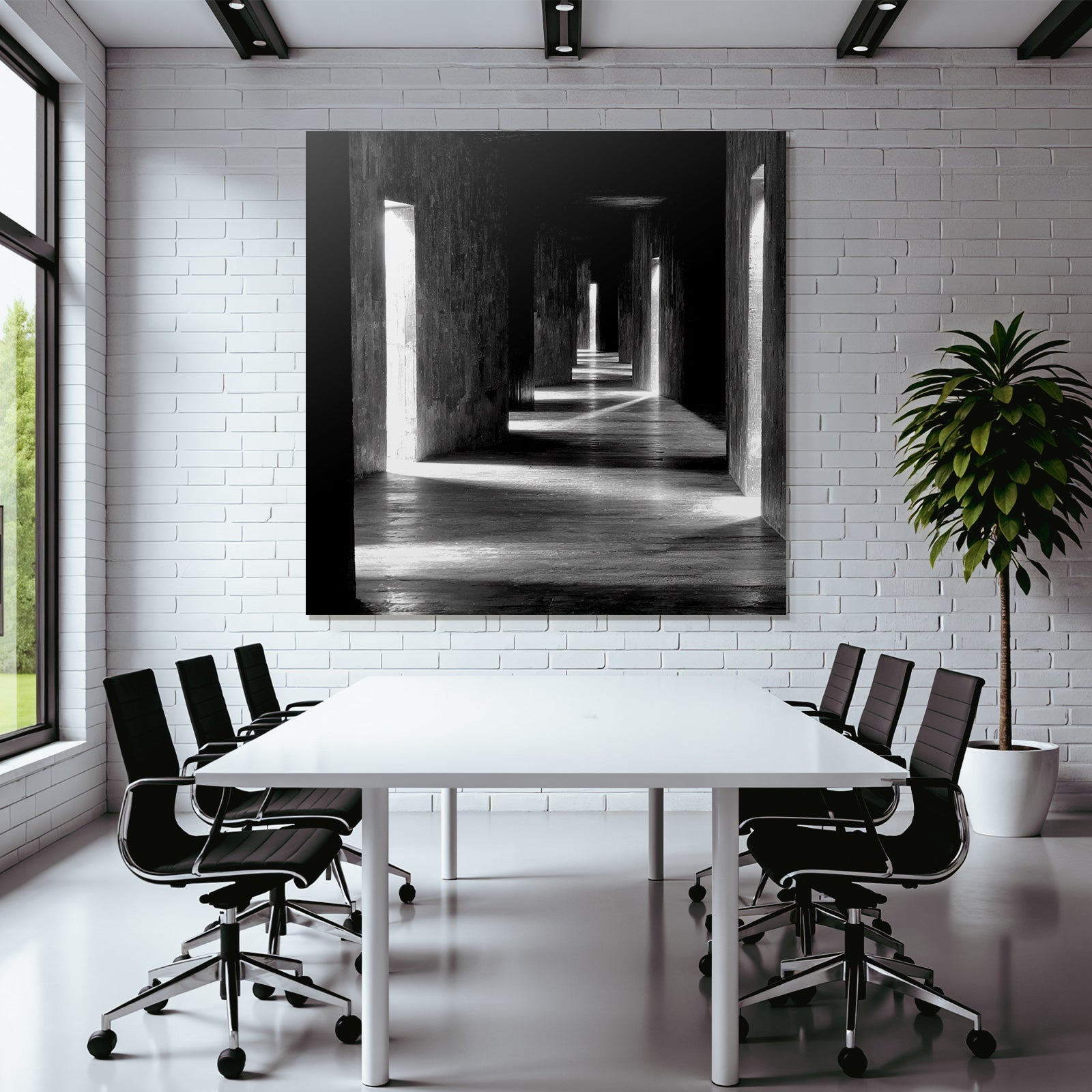Dunkle Flure Mit Licht Strömen Architektur Monochromatisch