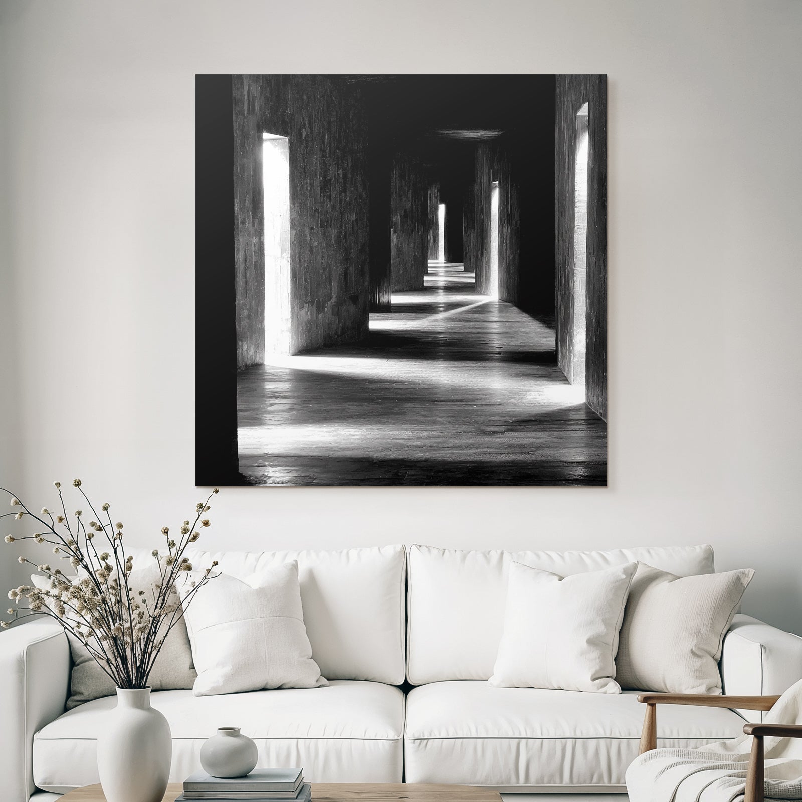 Dunkle Flure Mit Licht Strömen Architektur Monochromatisch