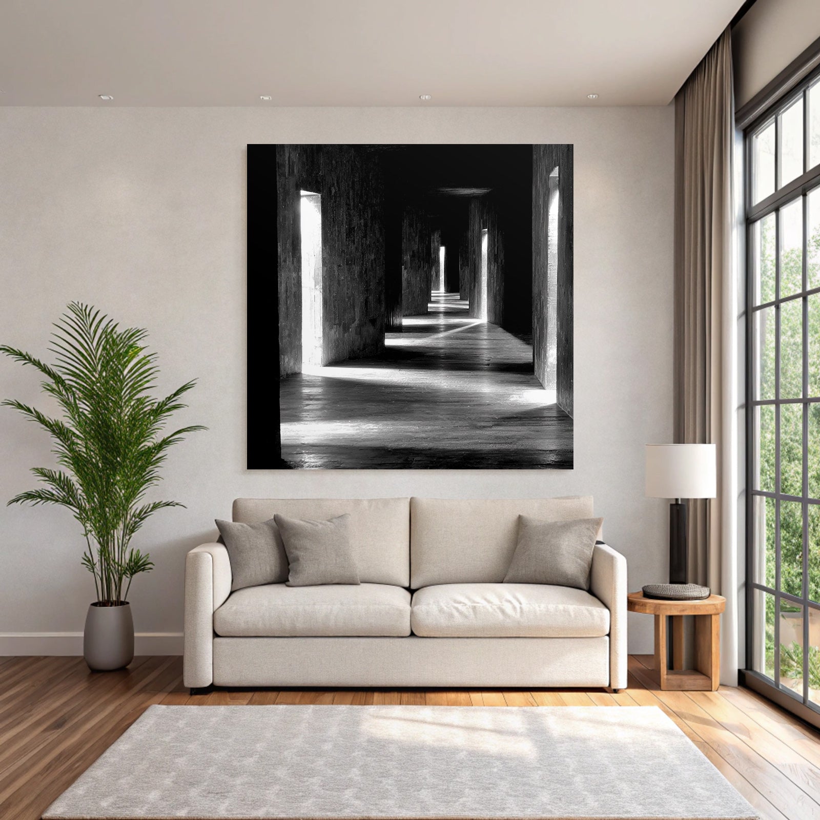 Dunkle Flure Mit Licht Strömen Architektur Monochromatisch