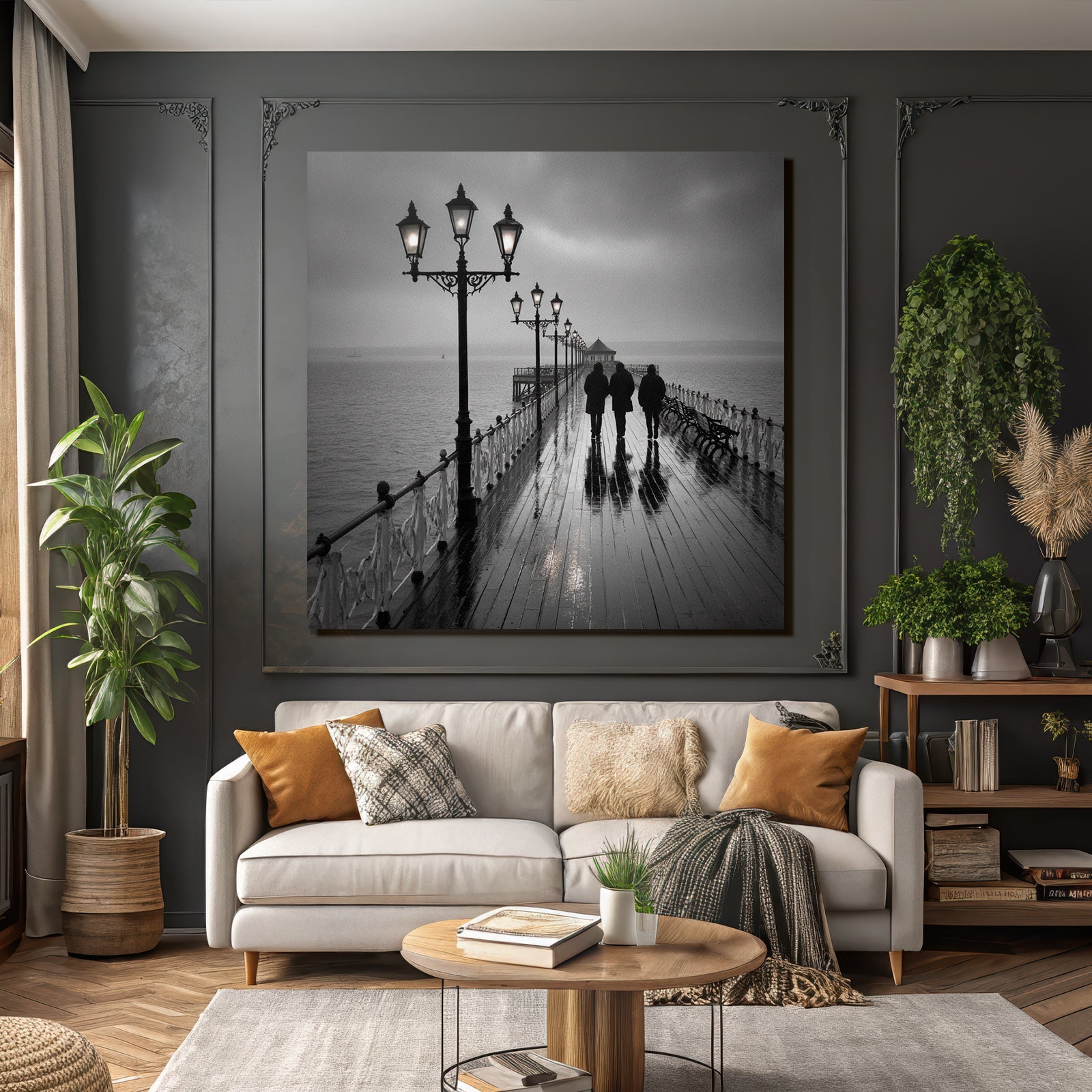 Pier Im Regen Monochromatisch Mood Seren Und Nachdenklich