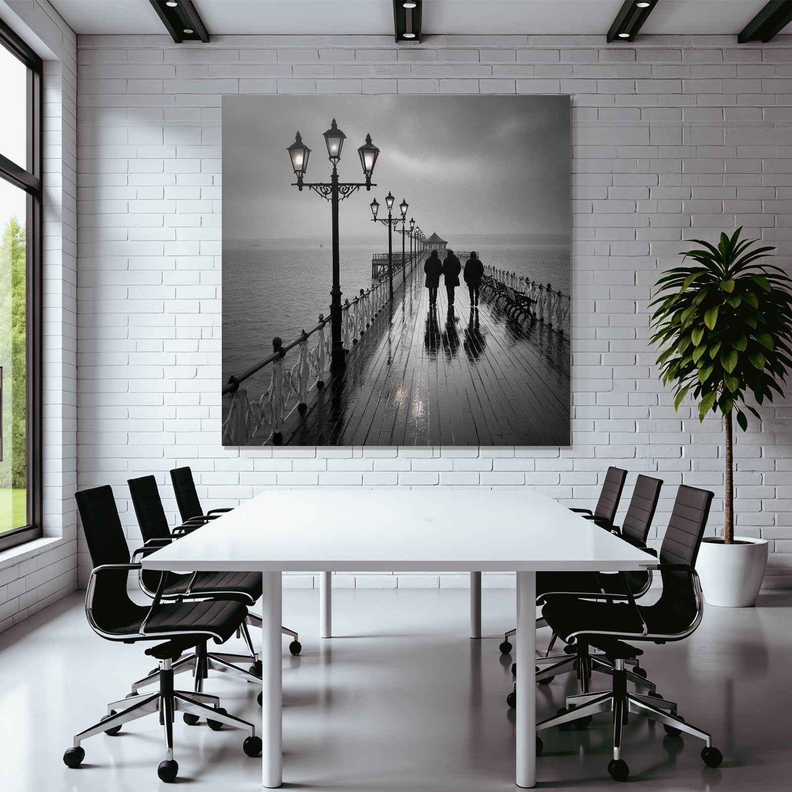 Pier Im Regen Monochromatisch Mood Seren Und Nachdenklich