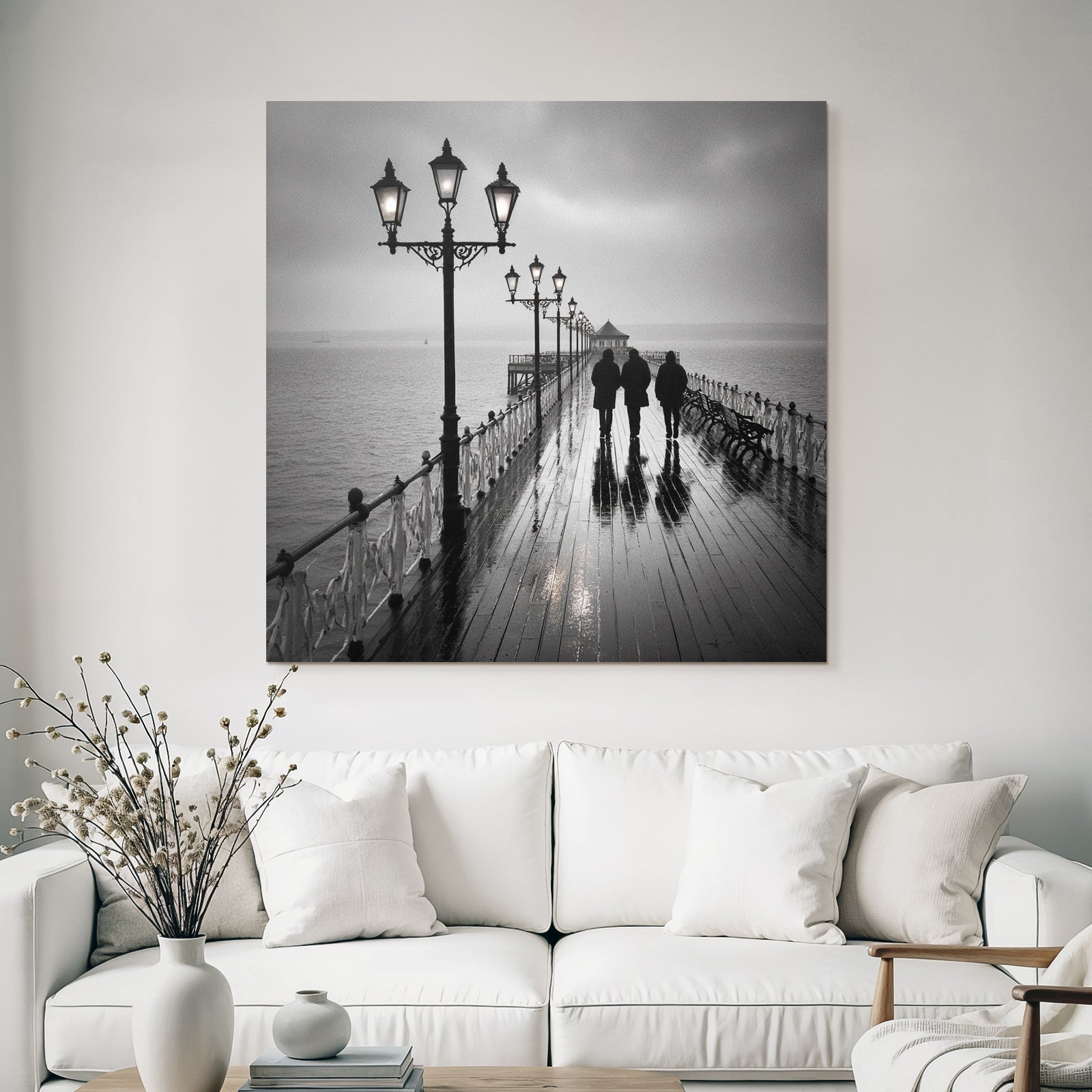 Pier Im Regen Monochromatisch Mood Seren Und Nachdenklich
