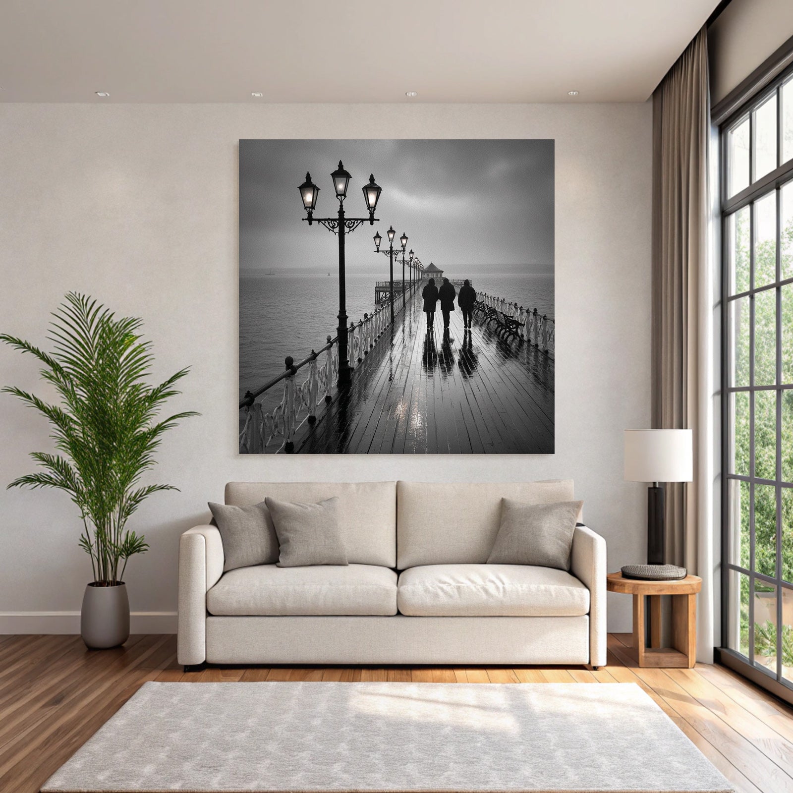 Pier Im Regen Monochromatisch Mood Seren Und Nachdenklich