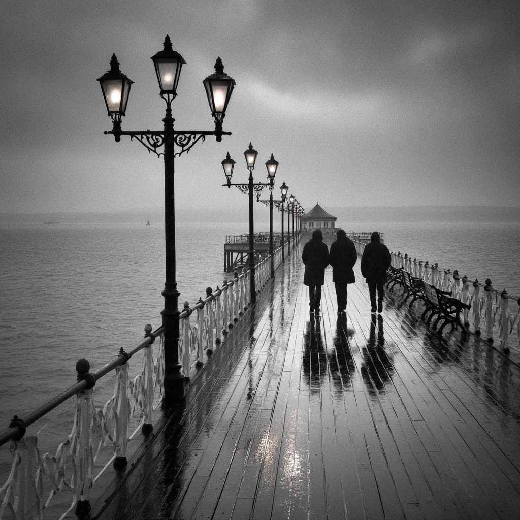 Pier Im Regen Monochromatisch Mood Seren Und Nachdenklich | Schwarz Weiss | Farbenwelten