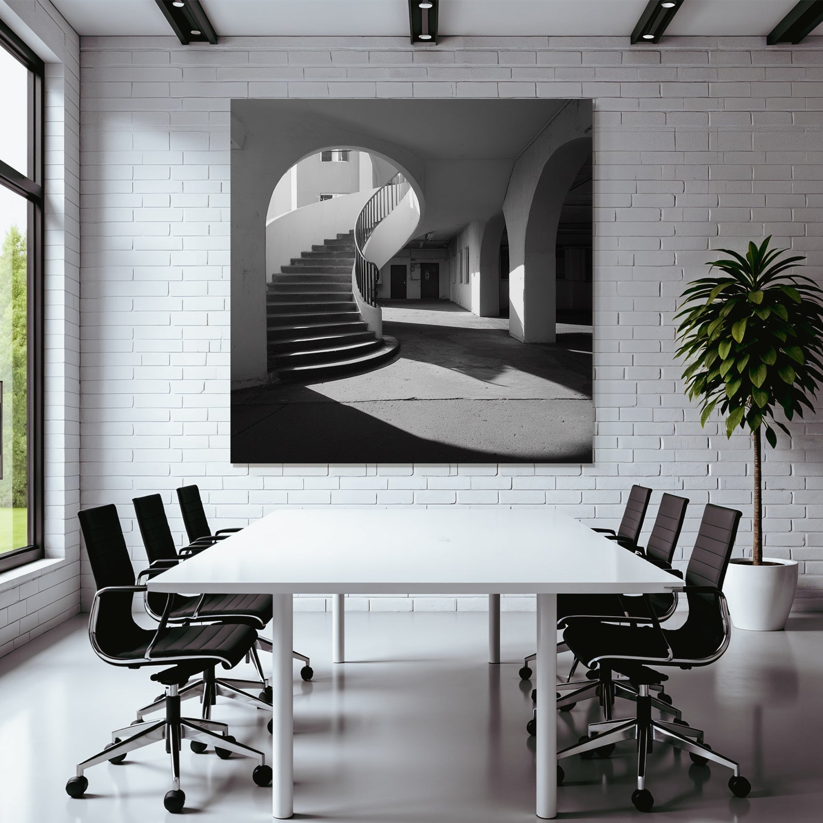 Spiralsta Staircase Gegen Gerundete Bogen Moderne Architektur Minimalistisch
