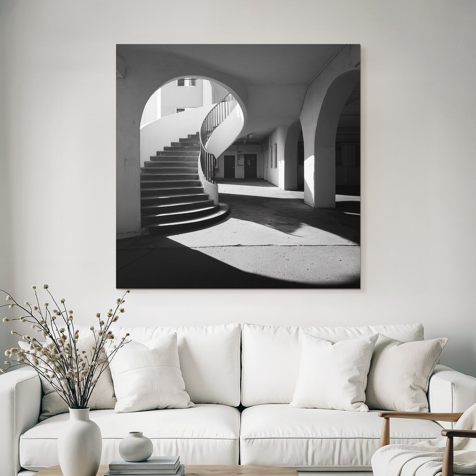 Spiralsta Staircase Gegen Gerundete Bogen Moderne Architektur Minimalistisch