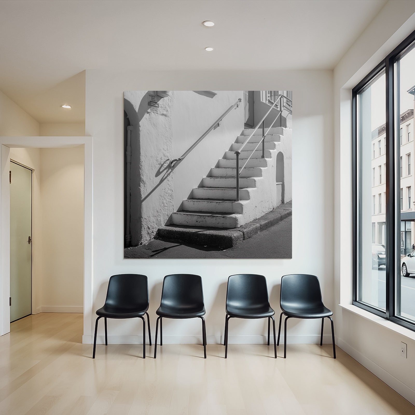 Treppe Weiss Wand Minimalistisch Architektur