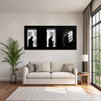 Drei F Figuren Mit Handys Vor Fenstern Schatten Und Licht