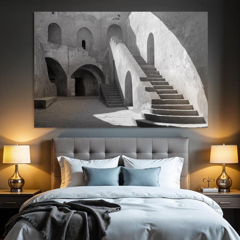Historisches Innenraum Mit Bogen Treppen Schwarz Und Weiss