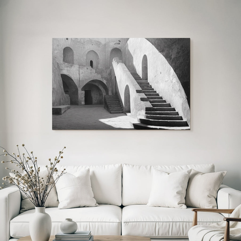 Historisches Innenraum Mit Bogen Treppen Schwarz Und Weiss