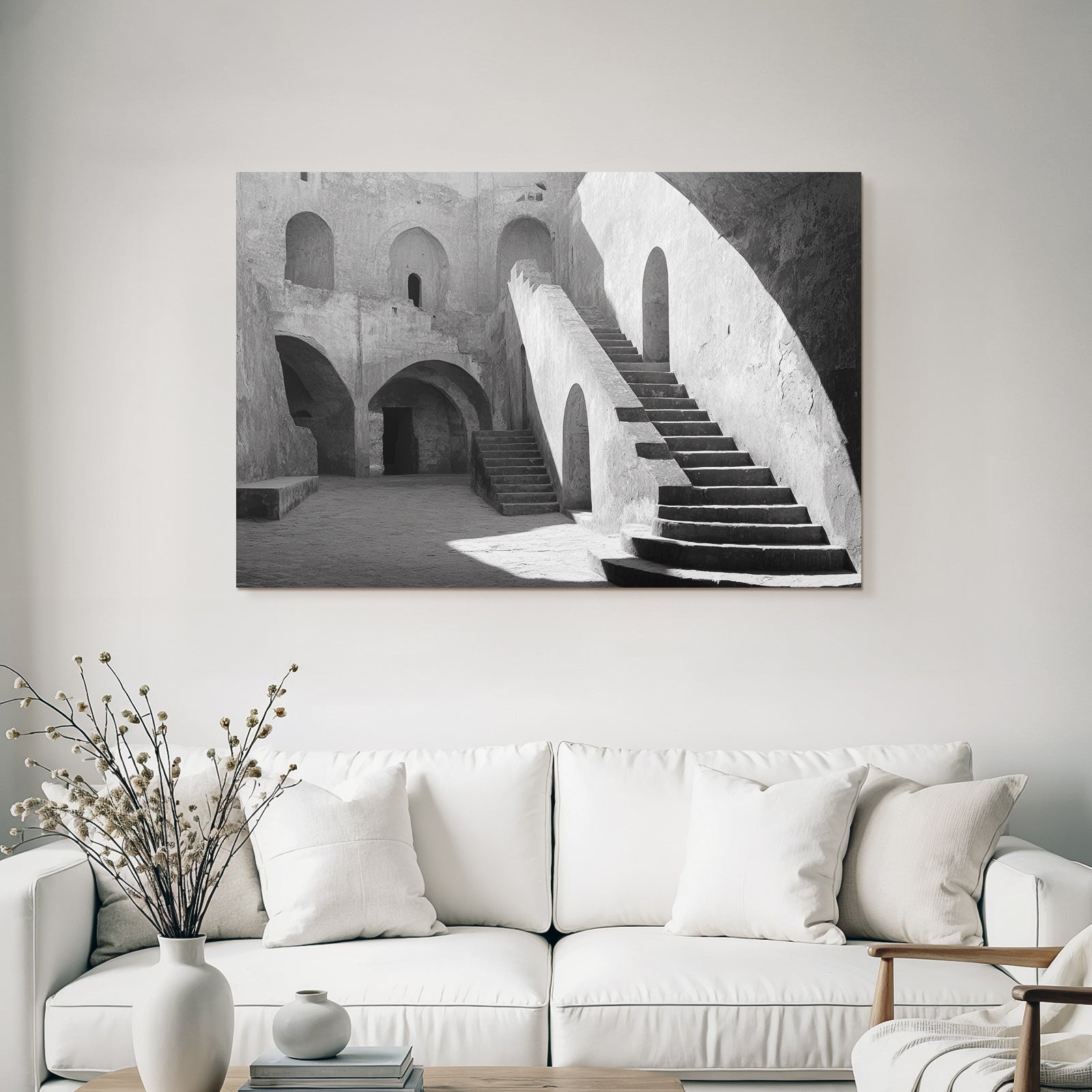 Historisches Innenraum Mit Bogen Treppen Schwarz Und Weiss