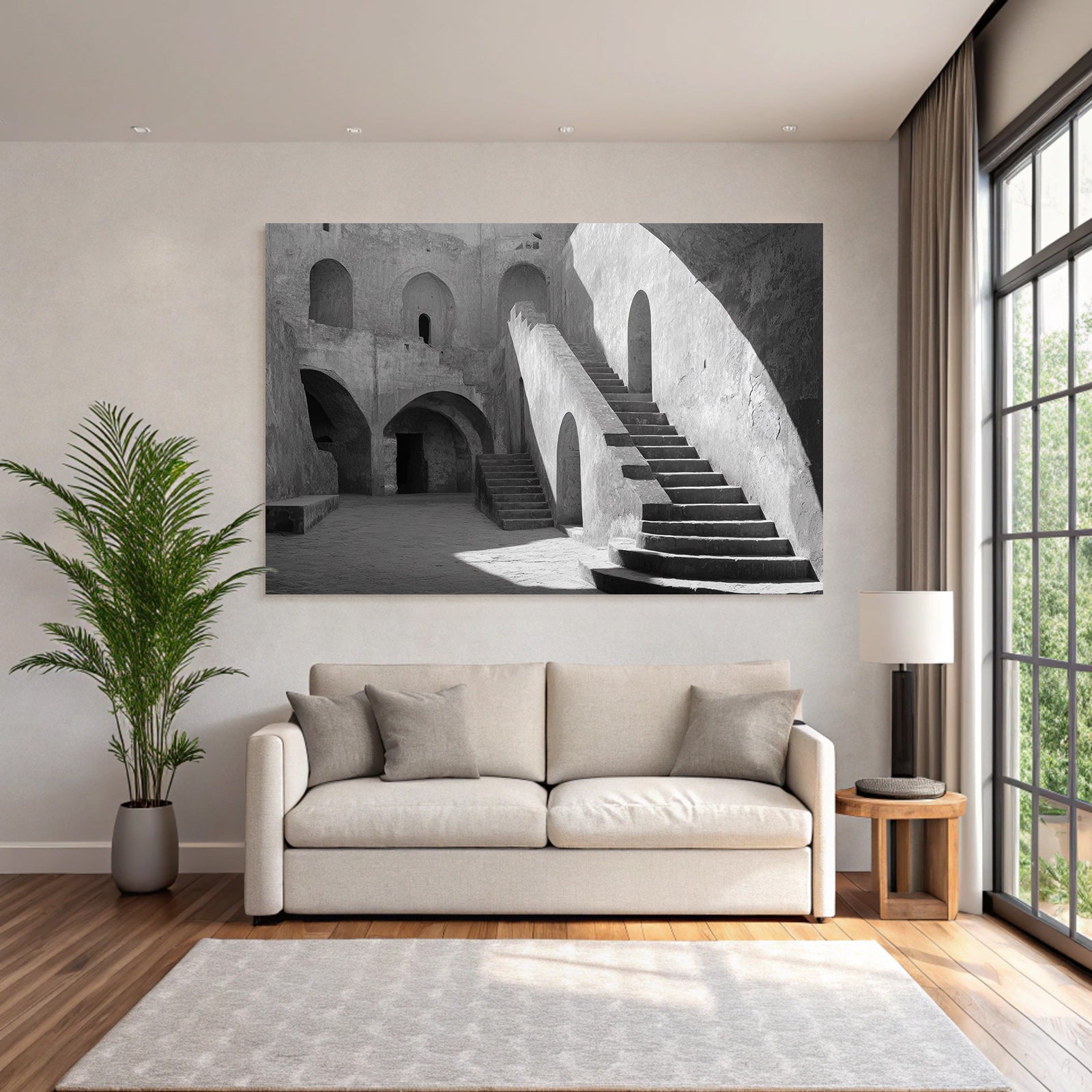 Historisches Innenraum Mit Bogen Treppen Schwarz Und Weiss