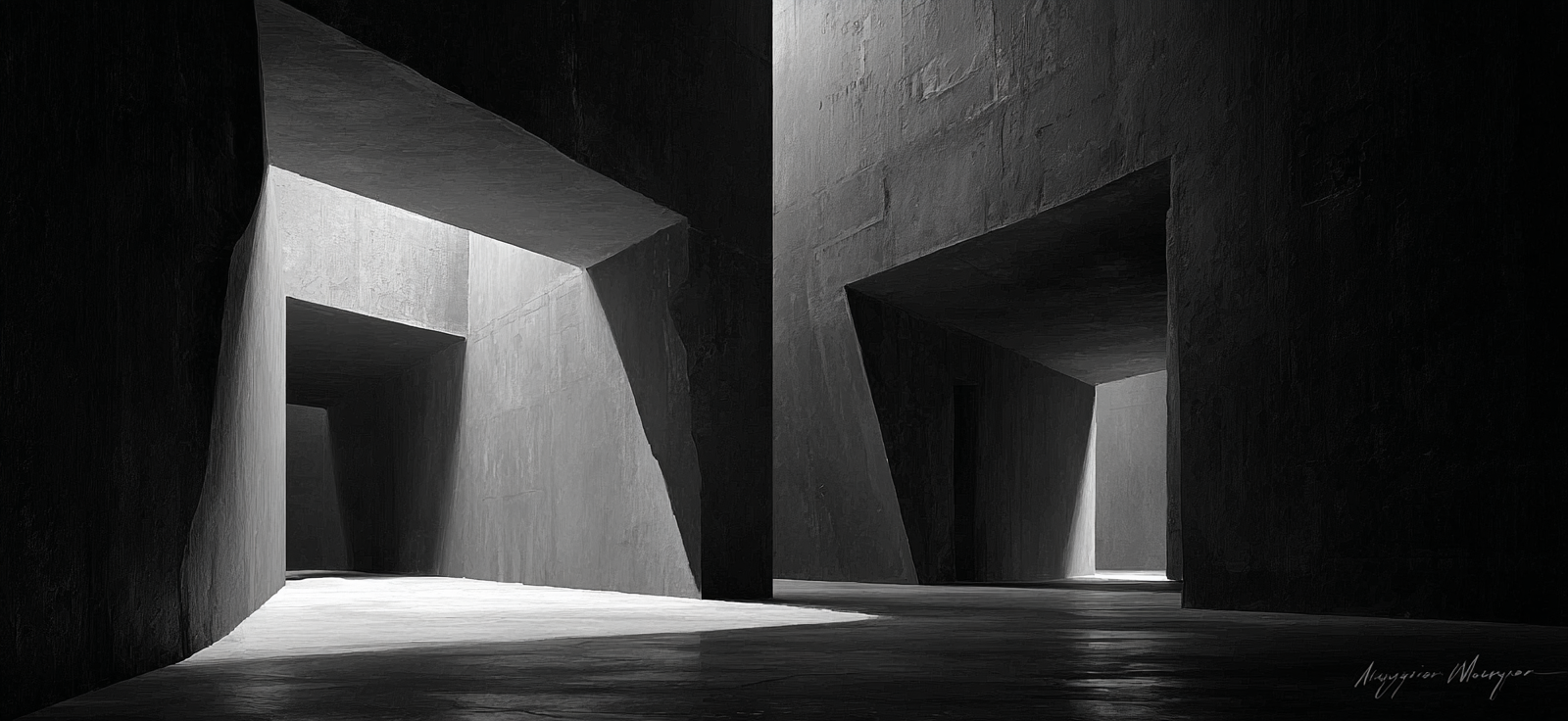 Labyrinthine Architecture Scharfe Winkel Geometrische Formen Monochrom | Schwarz Weiss | Farbenwelten
