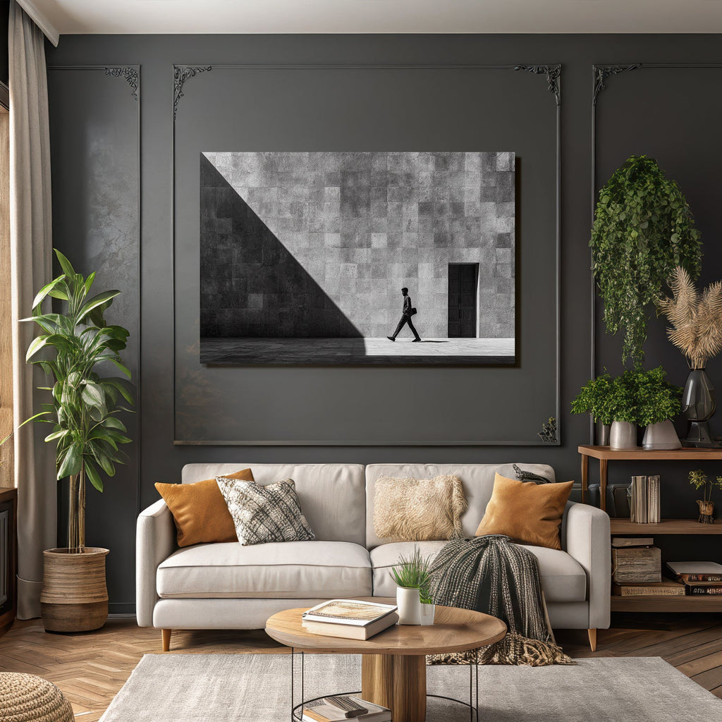 Man Geht Vor Einer Texturierten Wand Mit Einer Tür Bw Fotografie