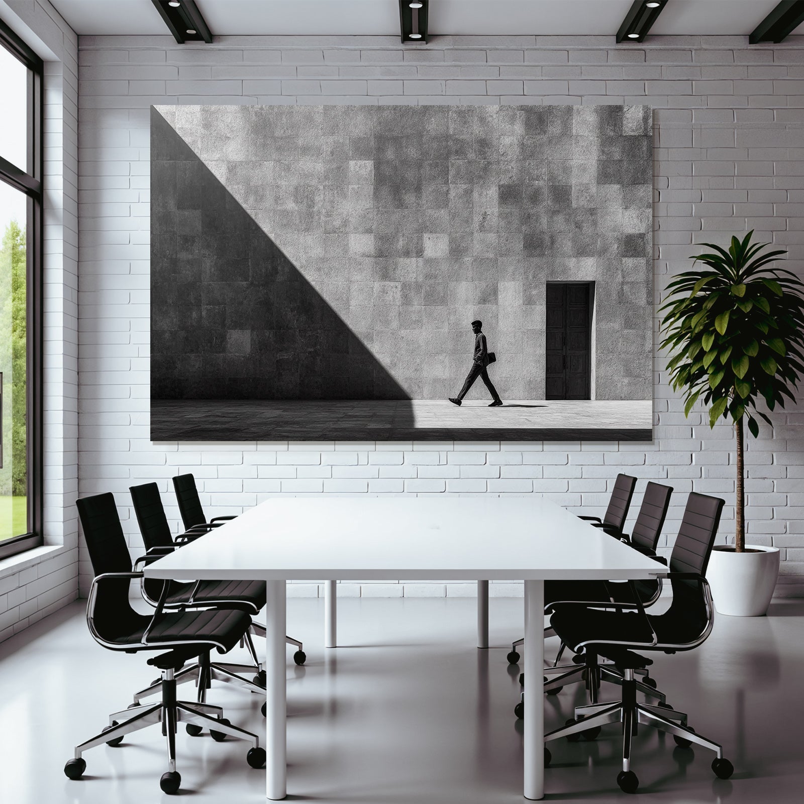 Man Geht Vor Einer Texturierten Wand Mit Einer Tür Bw Fotografie