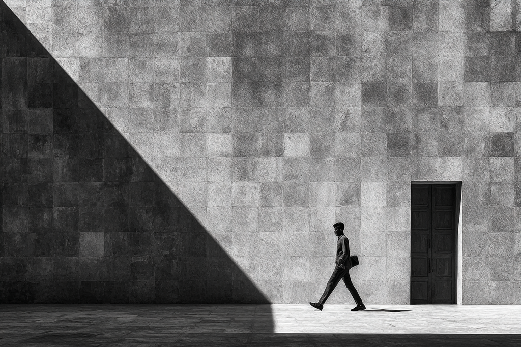 Man Geht Vor Einer Texturierten Wand Mit Einer Tür Bw Fotografie | Schwarz Weiss | Farbenwelten