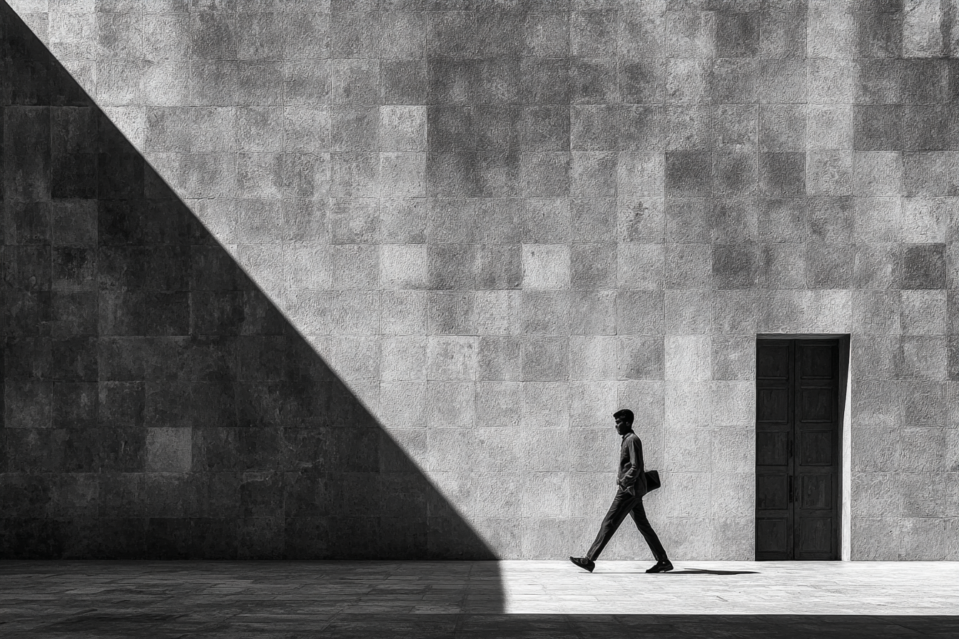 Man Geht Vor Einer Texturierten Wand Mit Einer Tür Bw Fotografie | Schwarz Weiss | Farbenwelten