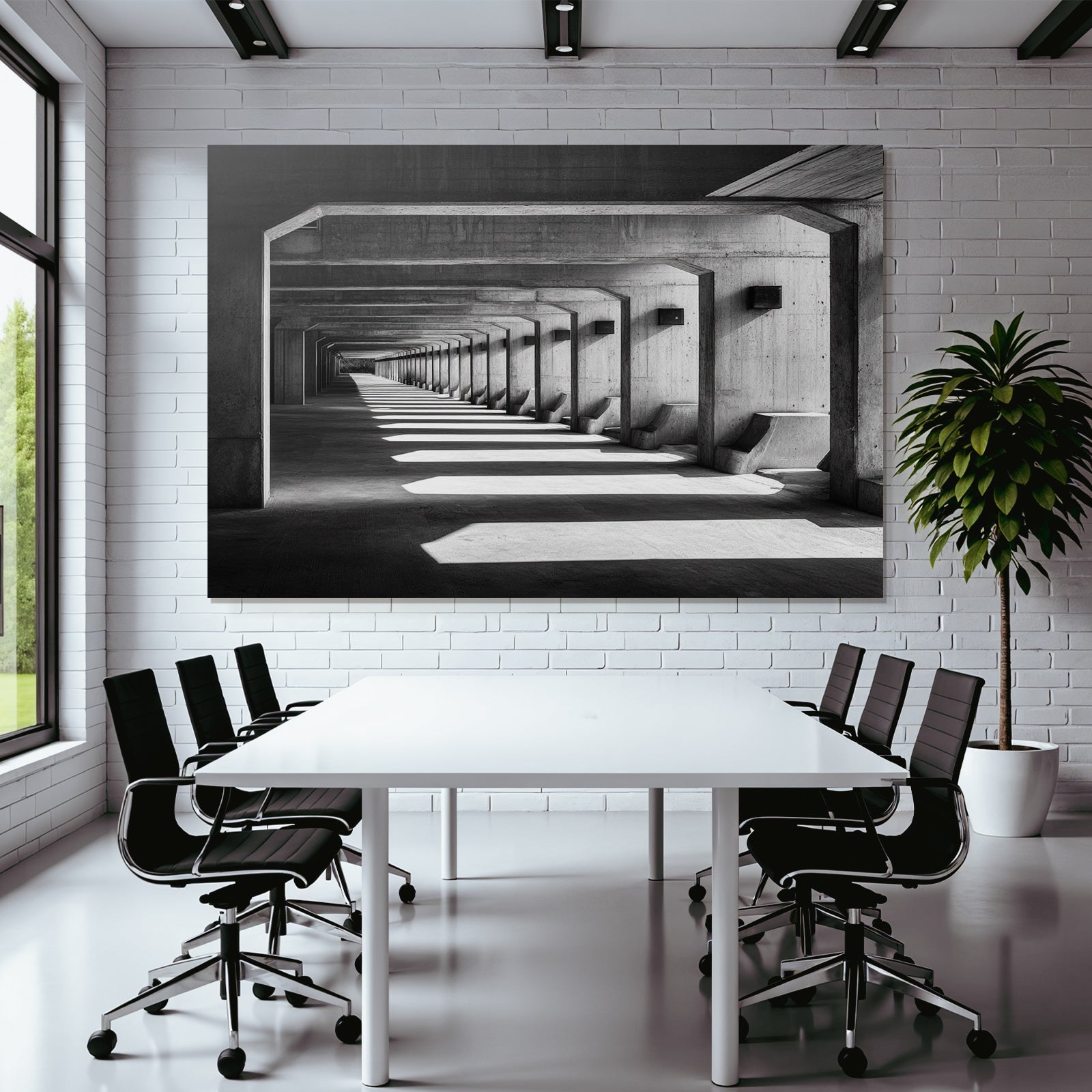 Minimalistische Architektur Korridor Konkrete Säulen Licht Schatten