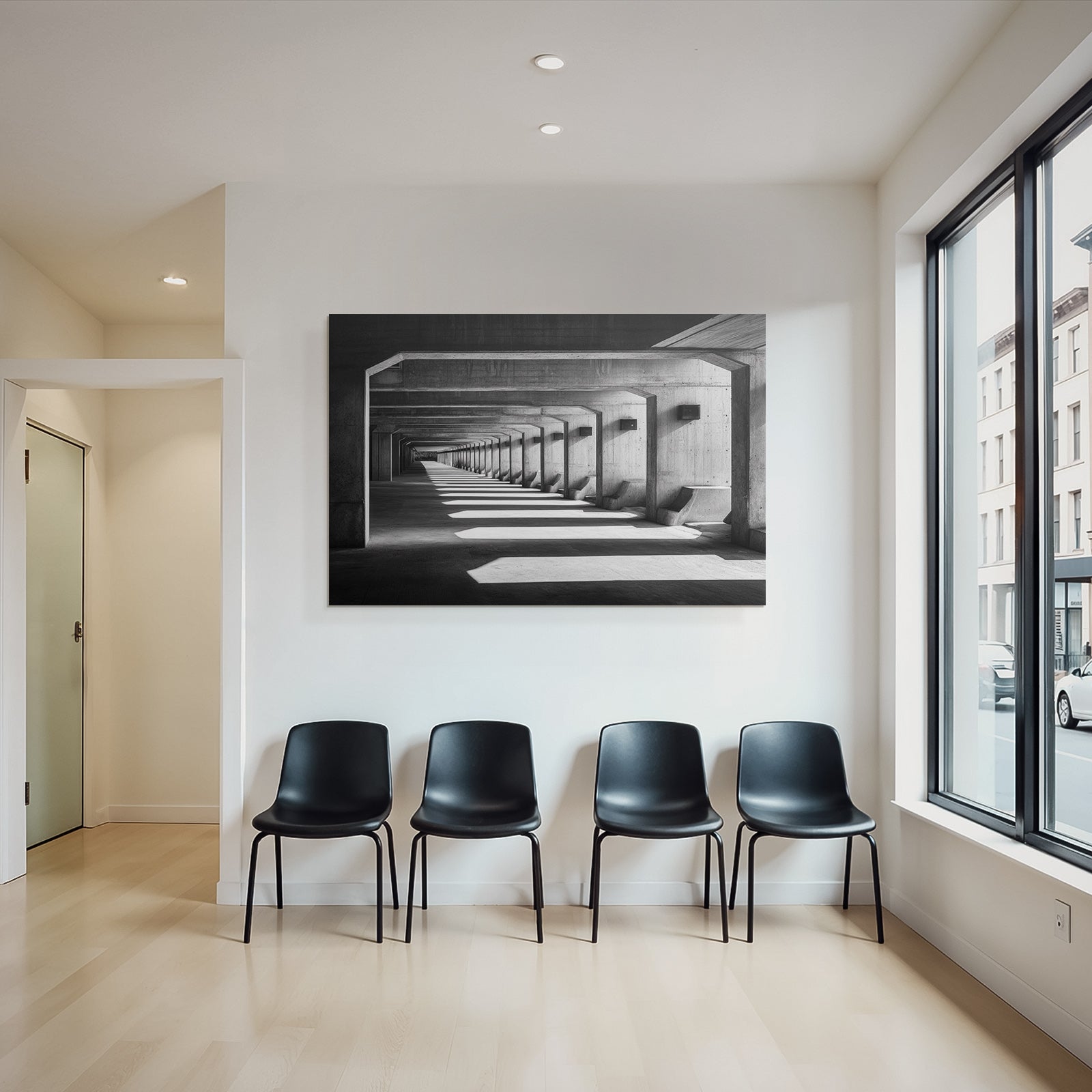 Minimalistische Architektur Korridor Konkrete Säulen Licht Schatten