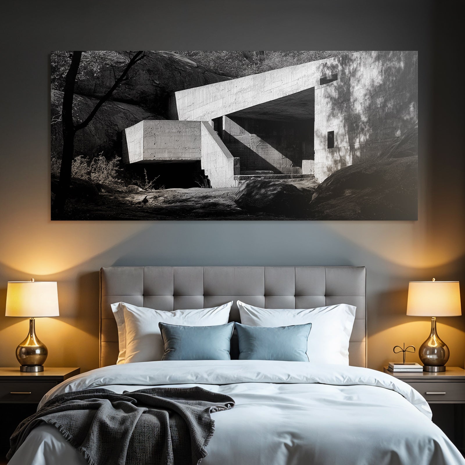 Moderne Architektur Im Steinigen Landscape Schwarz Und Weiss
