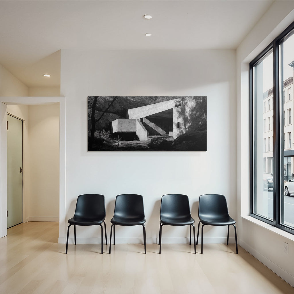 Moderne Architektur Im Steinigen Landscape Schwarz Und Weiss