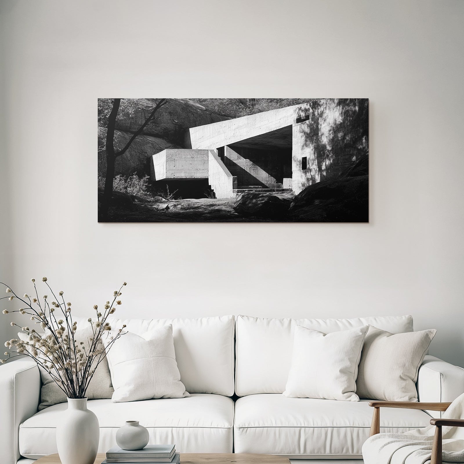 Moderne Architektur Im Steinigen Landscape Schwarz Und Weiss