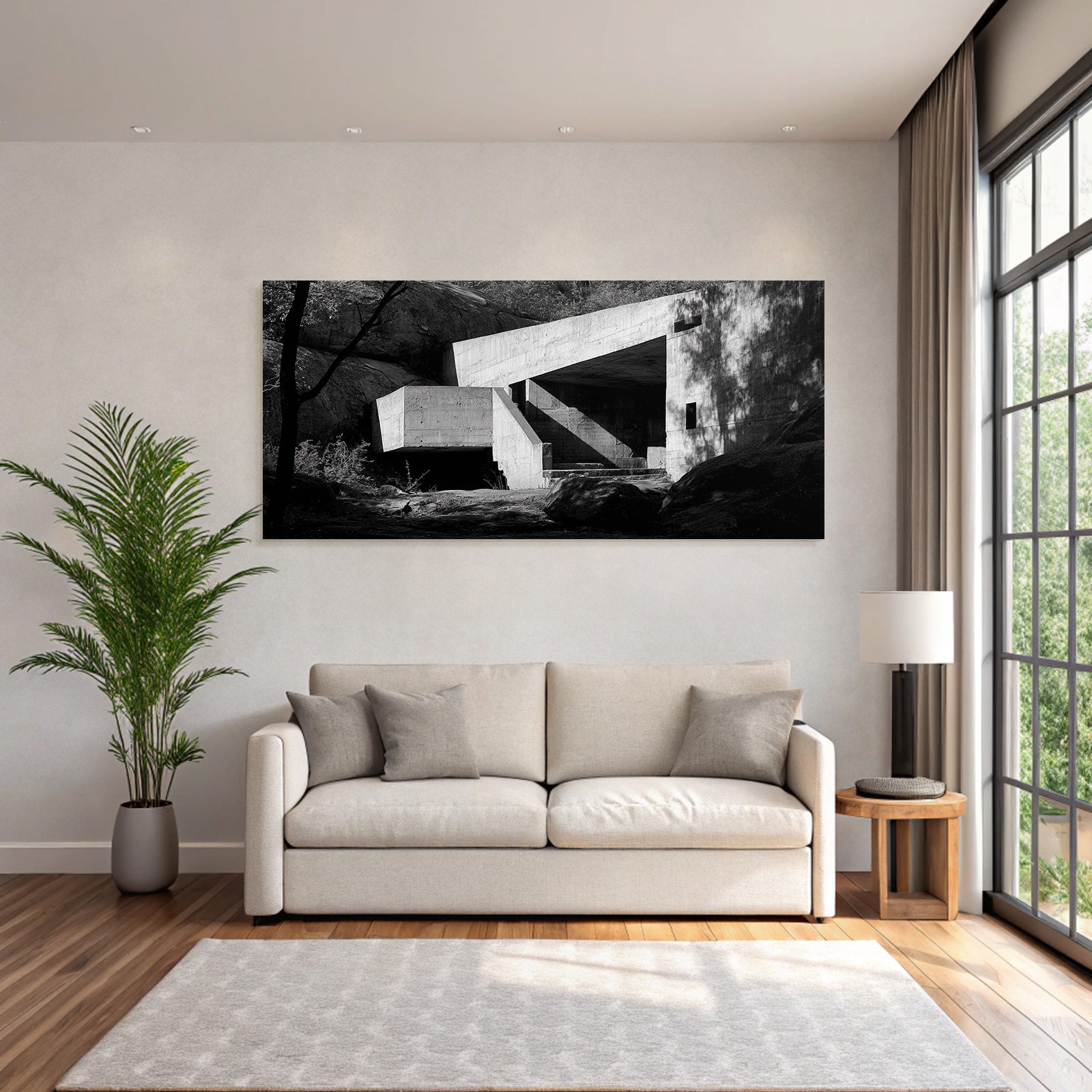 Moderne Architektur Im Steinigen Landscape Schwarz Und Weiss