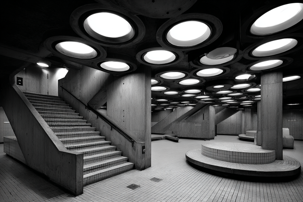 Moderne Architektur Innenraum Beton Licht Installationen Öffentliches Gebäude | Schwarz Weiss | Farbenwelten