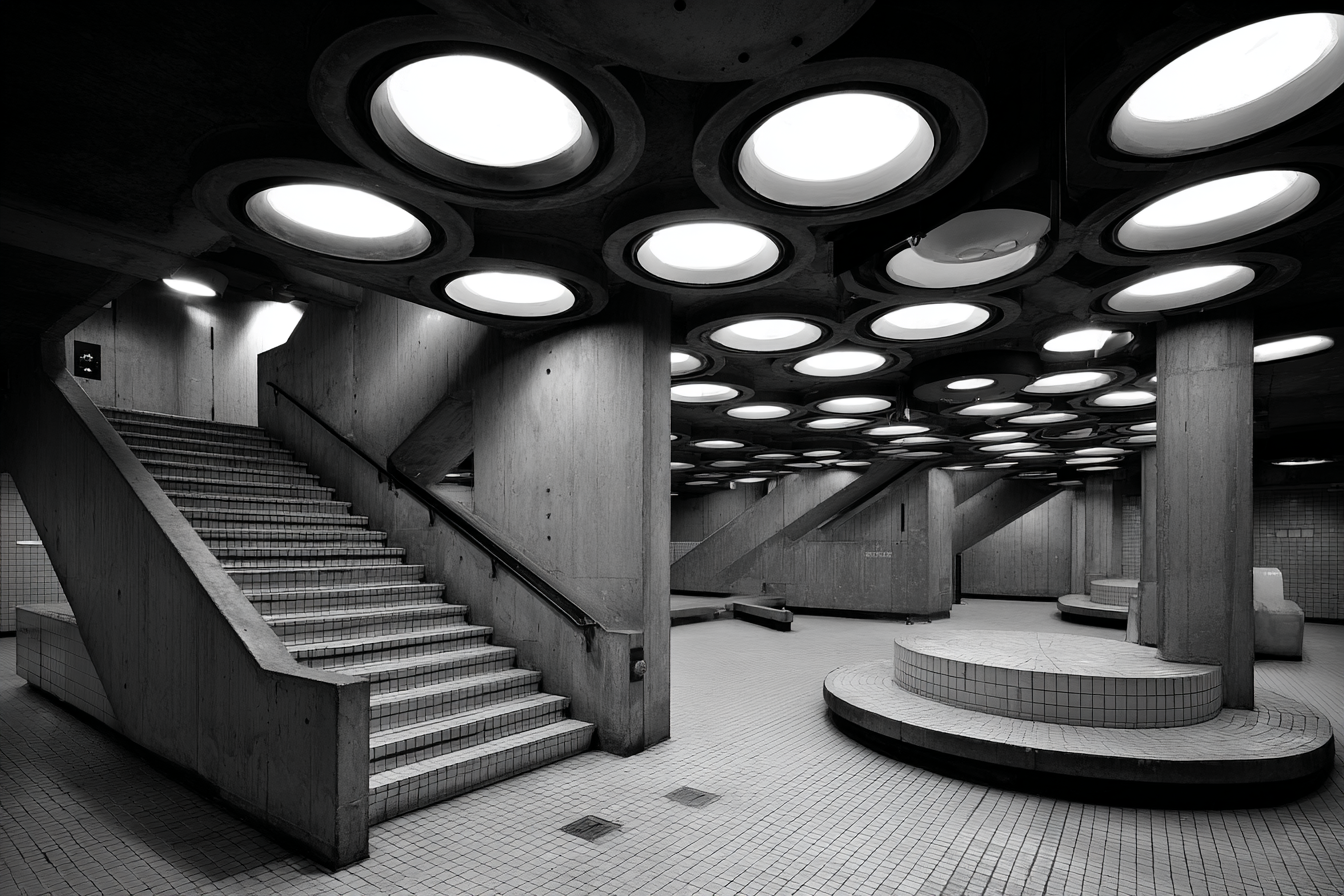 Moderne Architektur Innenraum Beton Licht Installationen Öffentliches Gebäude | Schwarz Weiss | Farbenwelten
