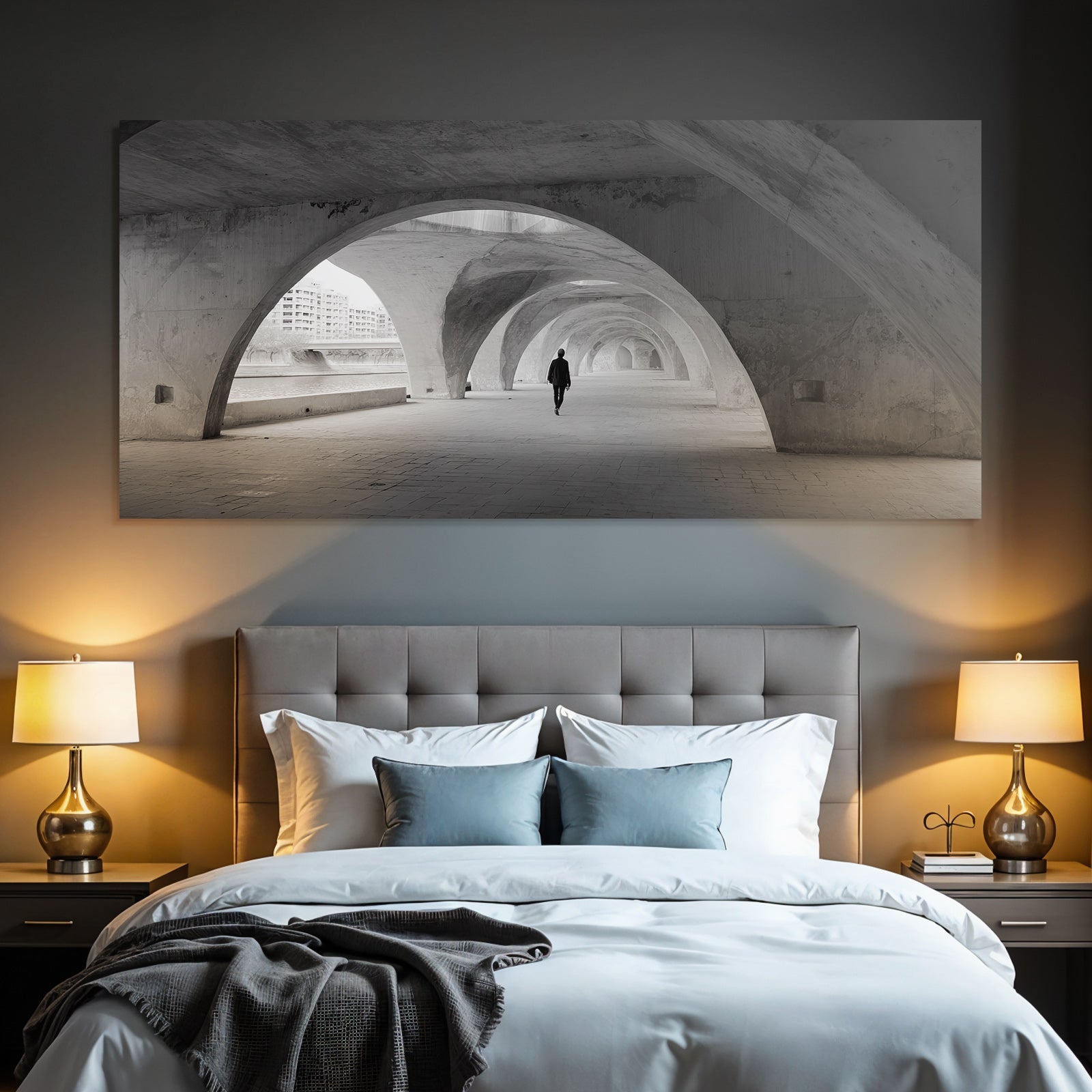 Monochromatische Bogen Tunnel Architektur Urban Minimalismus