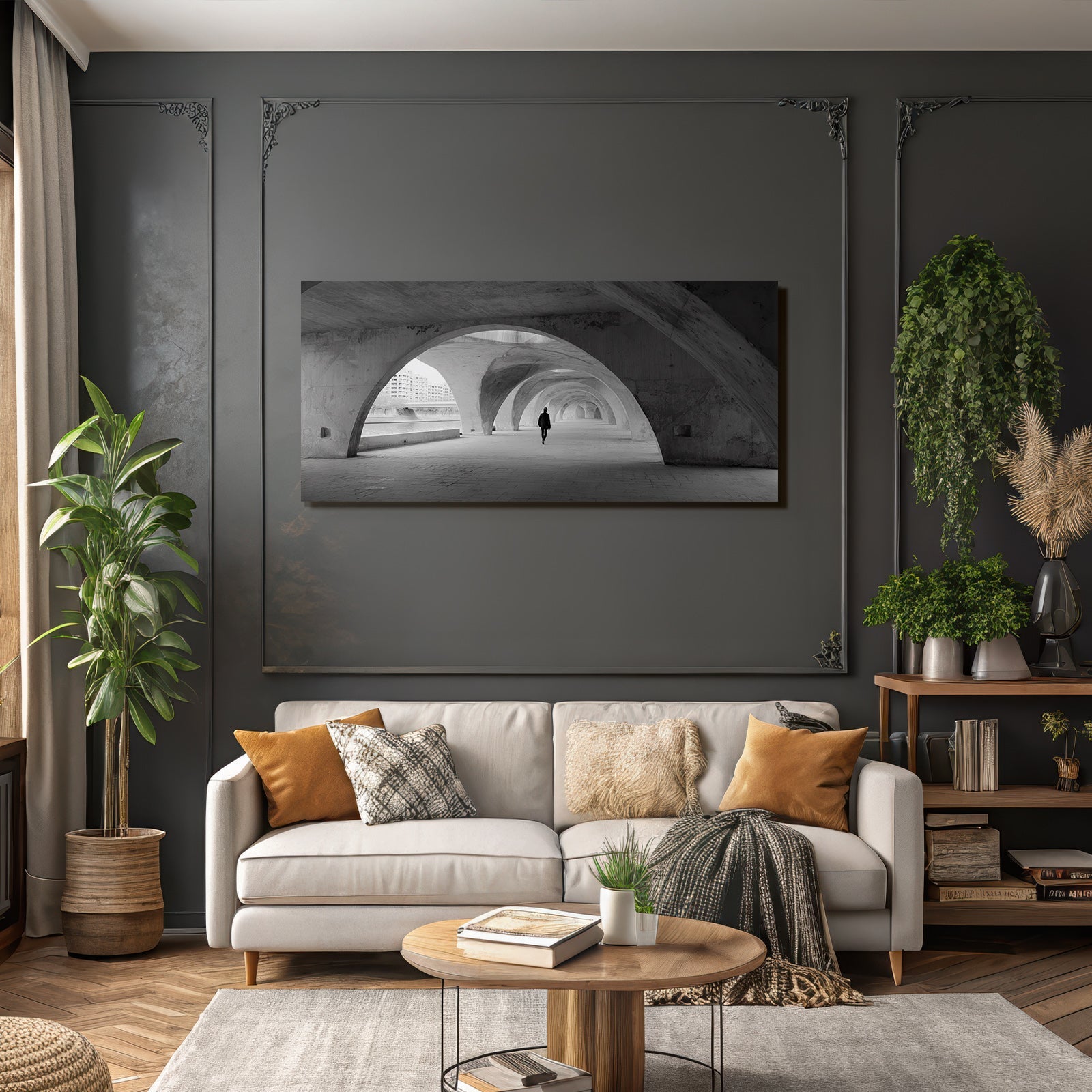 Monochromatische Bogen Tunnel Architektur Urban Minimalismus
