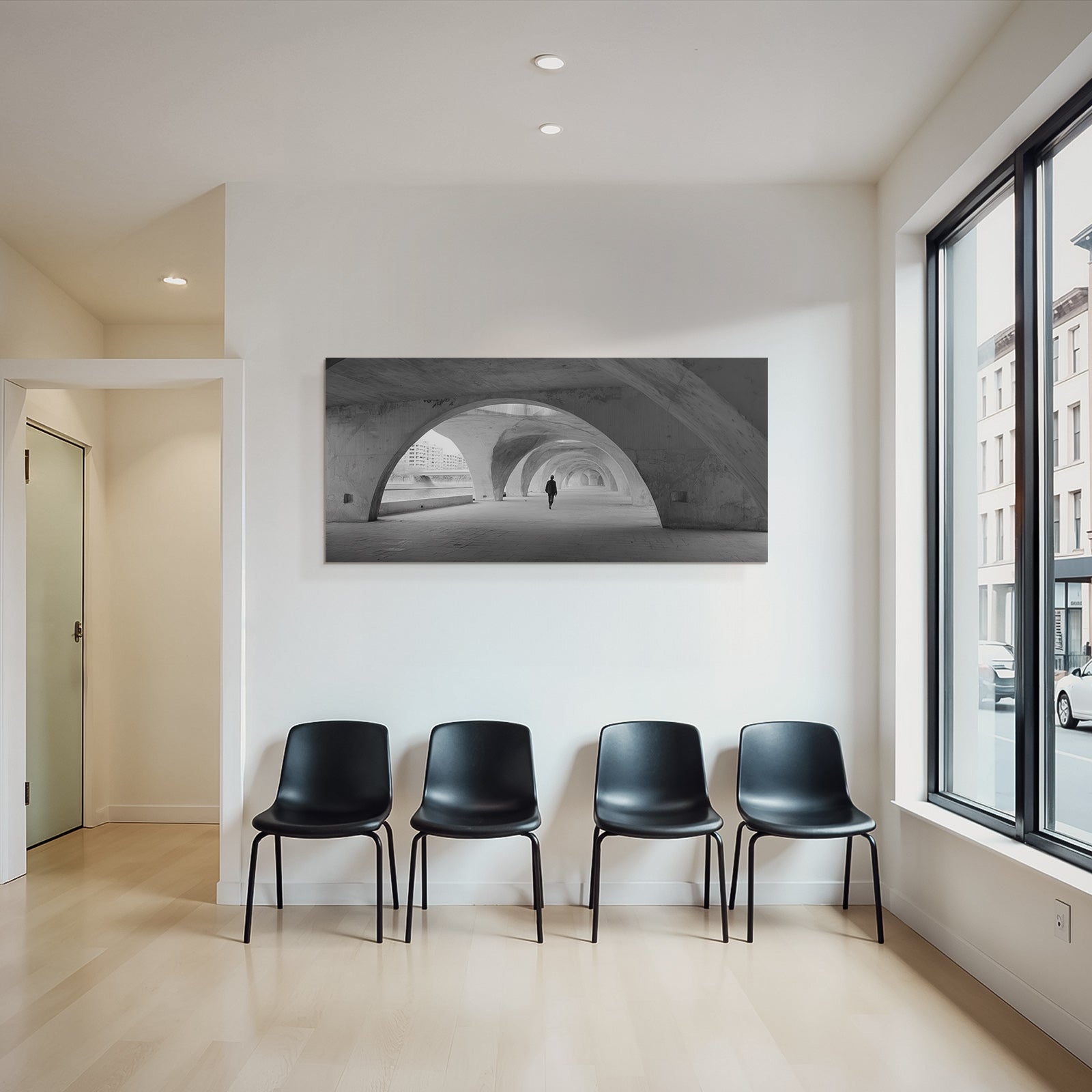Monochromatische Bogen Tunnel Architektur Urban Minimalismus