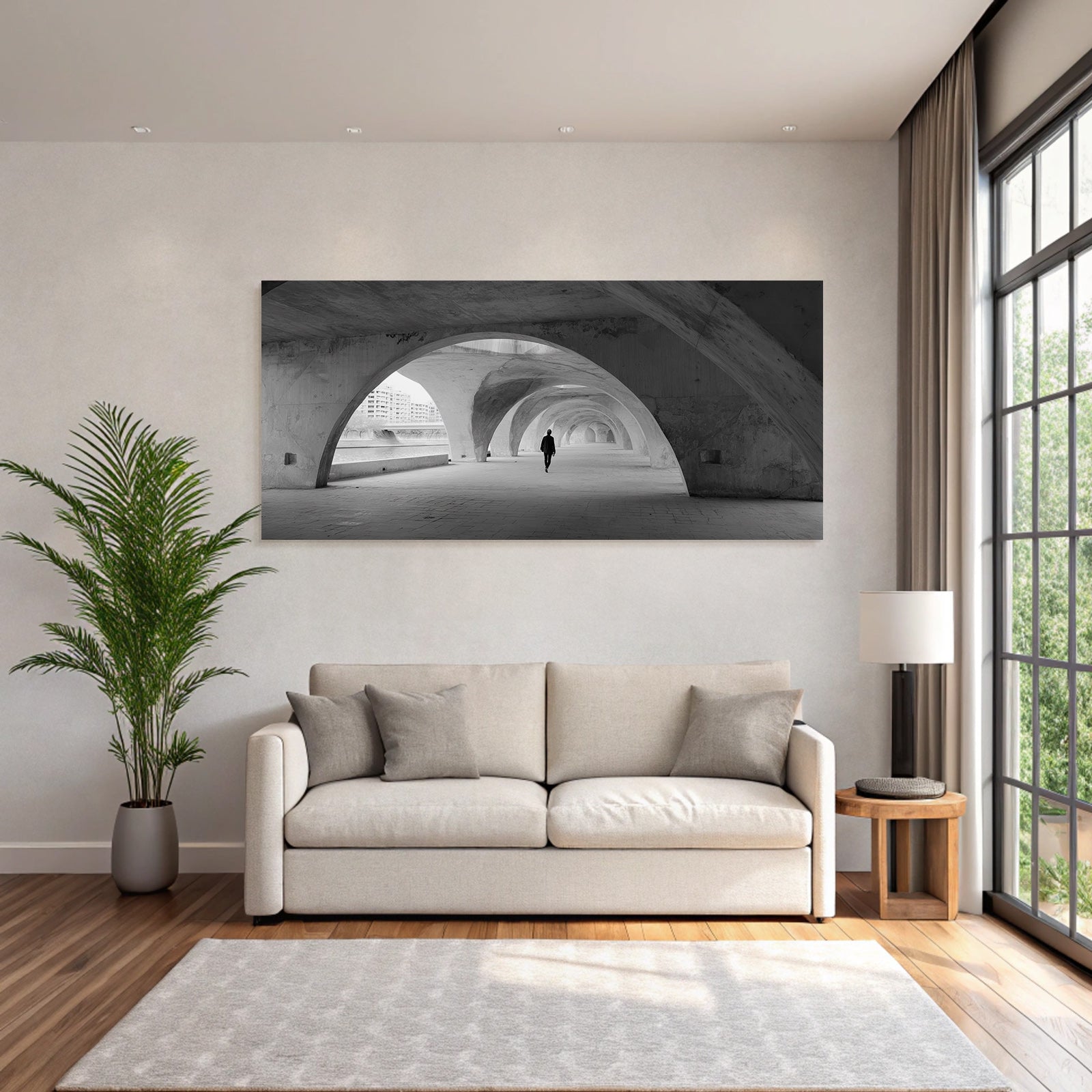 Monochromatische Bogen Tunnel Architektur Urban Minimalismus