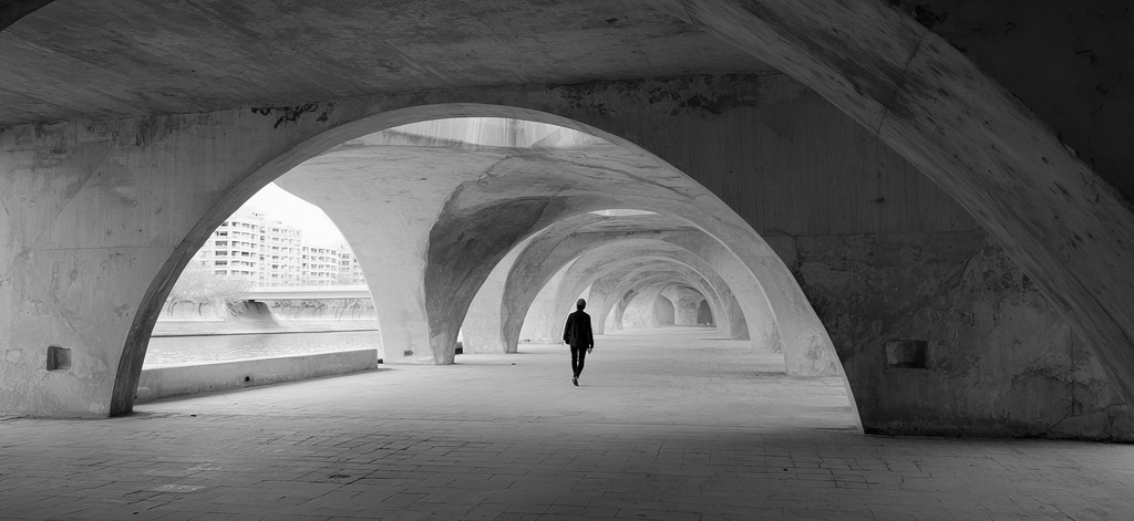 Monochromatische Bogen Tunnel Architektur Urban Minimalismus | Schwarz Weiss | Farbenwelten