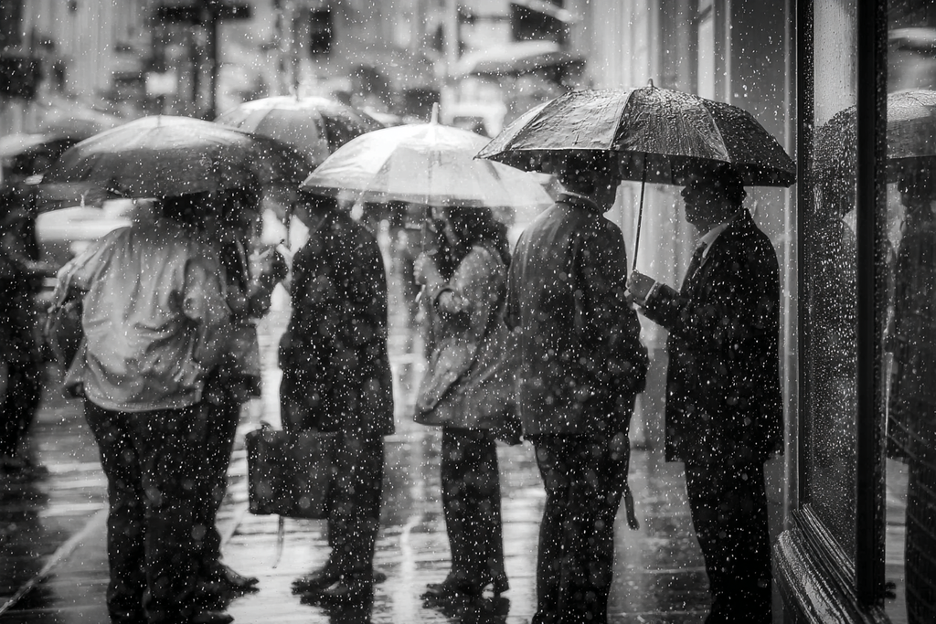 Regen Tag Im Stadtleben Mit Regenschirmen Bw | Schwarz Weiss | Farbenwelten