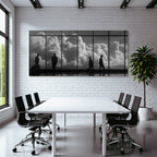 Schattenfiguren Vor Fenster Mit Wolken Hintergrund Reise Transformation