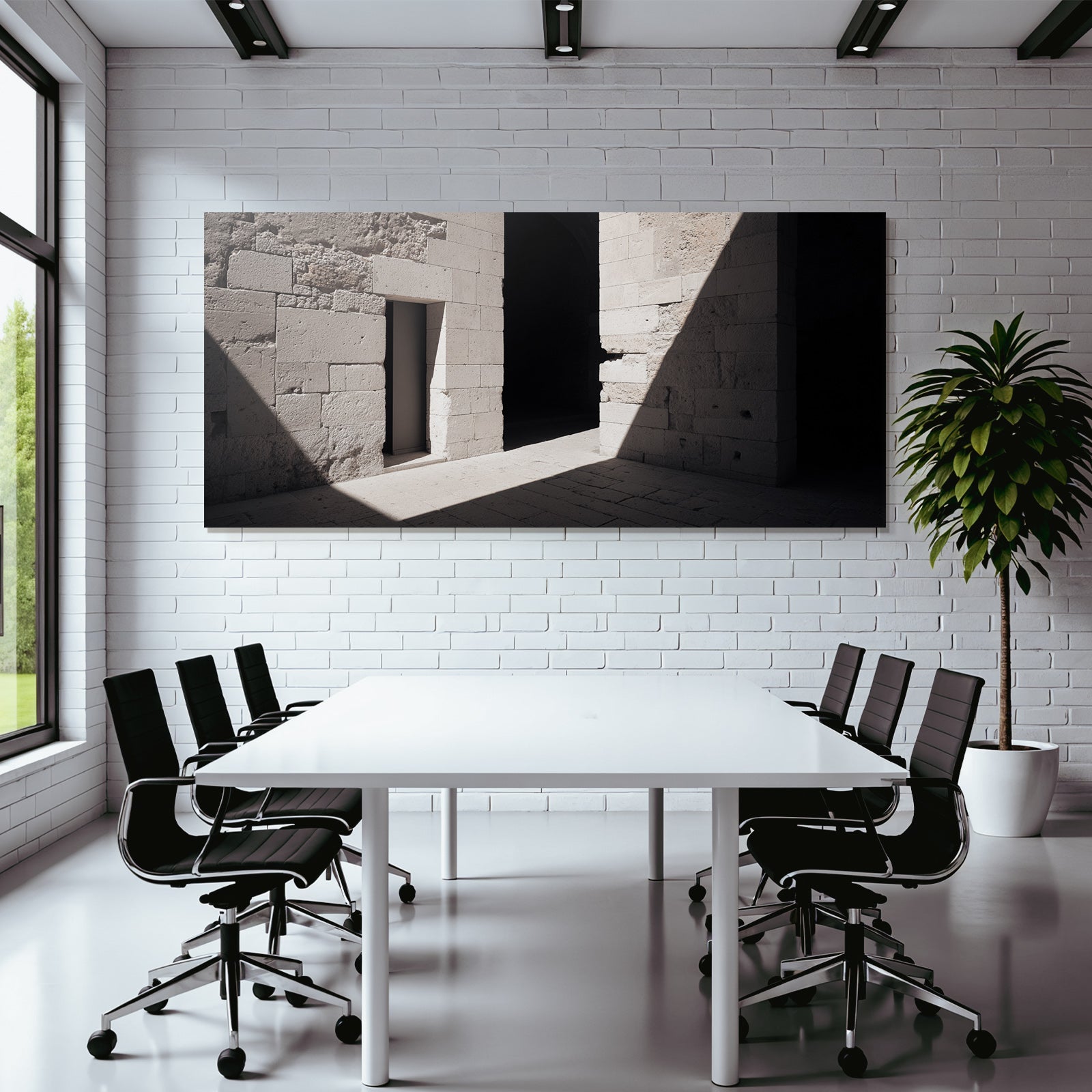 Steinerne Wand Tür Licht Schatten Architektur Innenraum