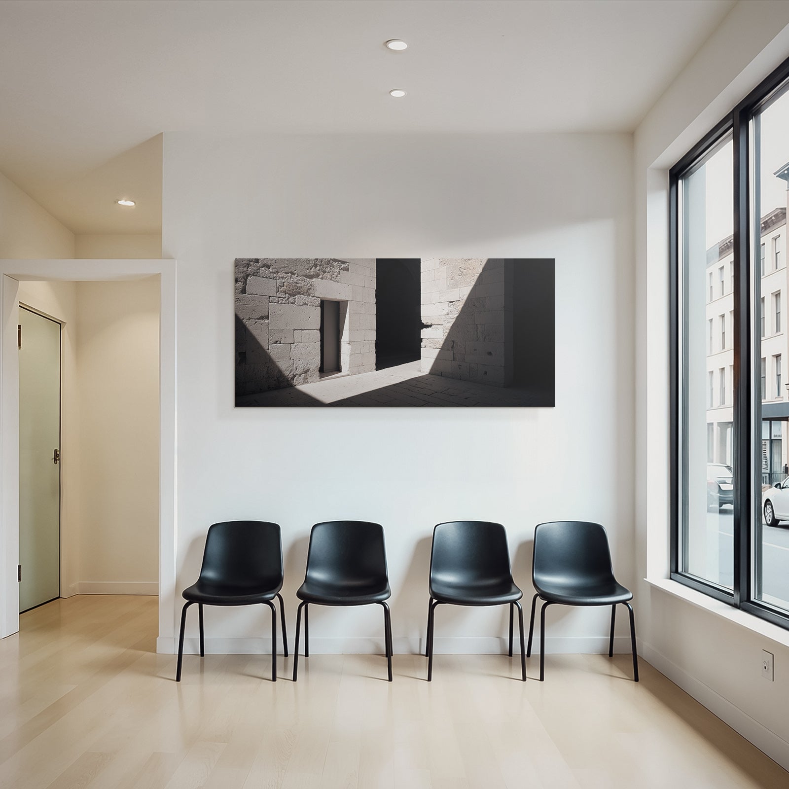 Steinerne Wand Tür Licht Schatten Architektur Innenraum