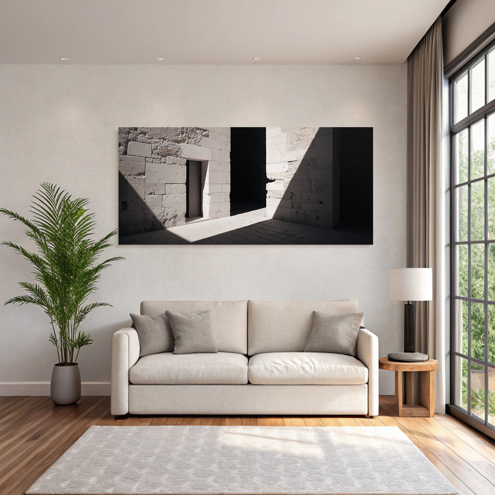 Steinerne Wand Tür Licht Schatten Architektur Innenraum