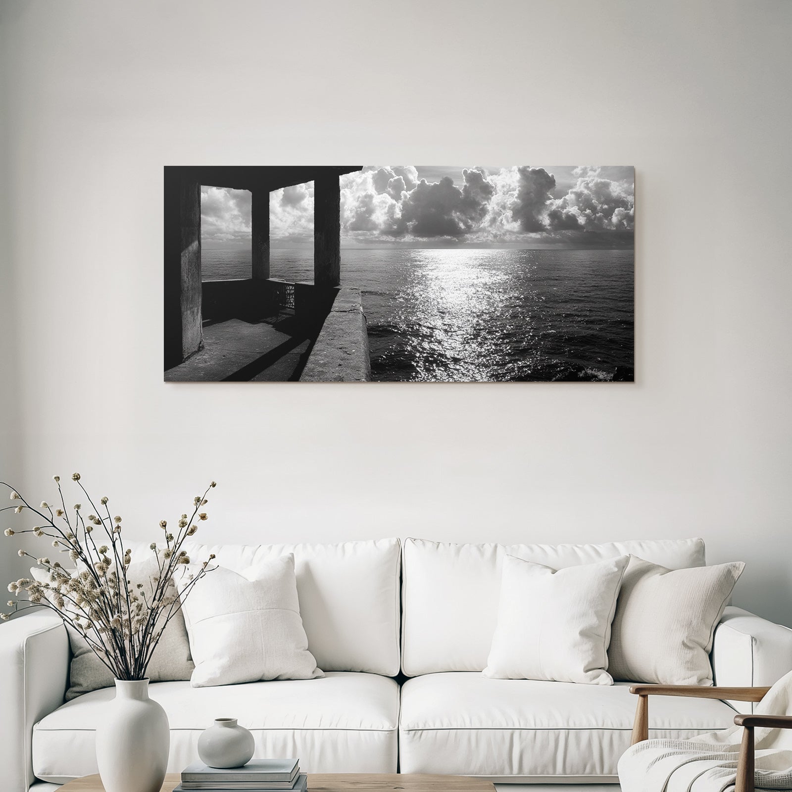 Strukturelle Aussicht Auf Meer In Schwarz Weiss