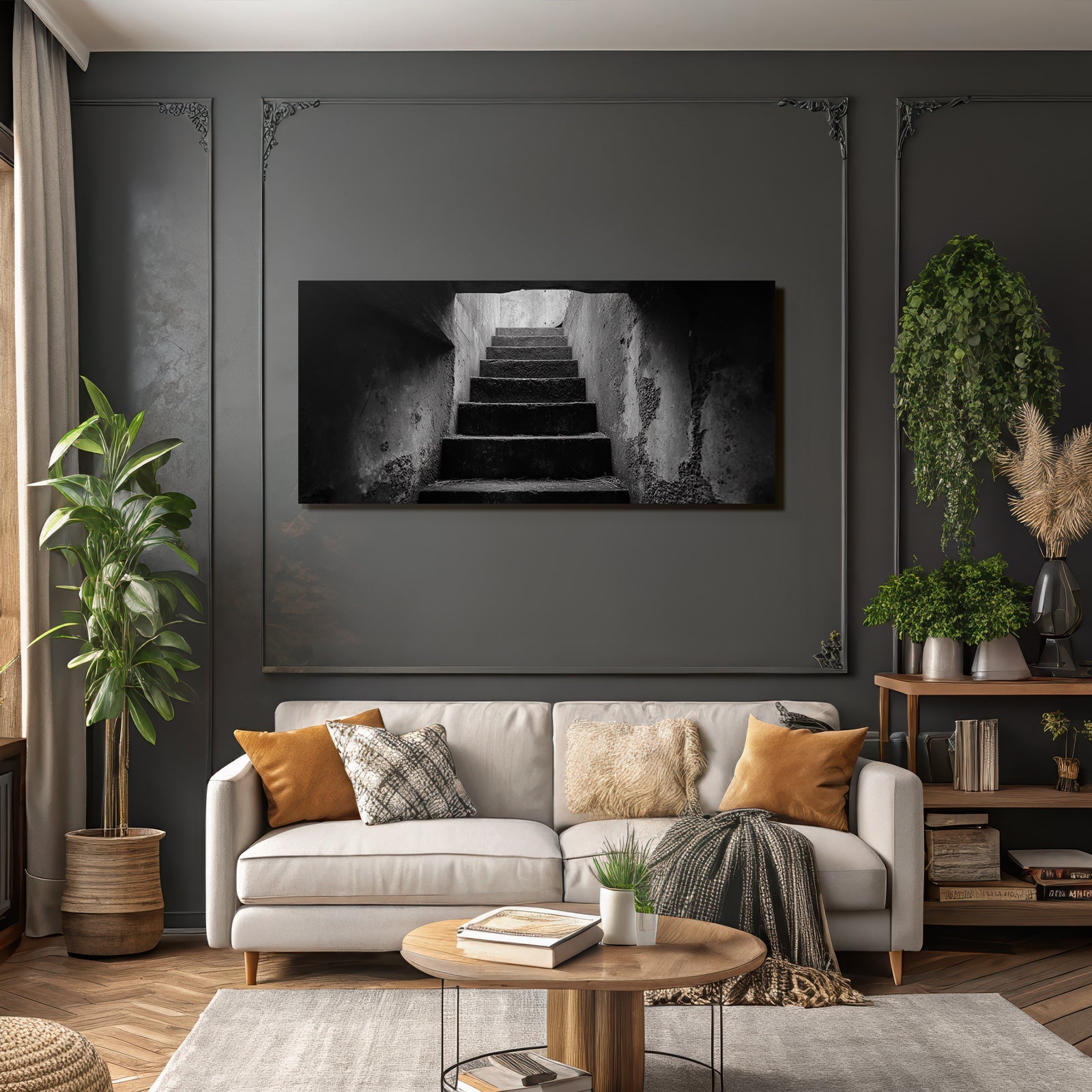 Treppe In Einem Dunklen Raum Mit Schatten Effekt