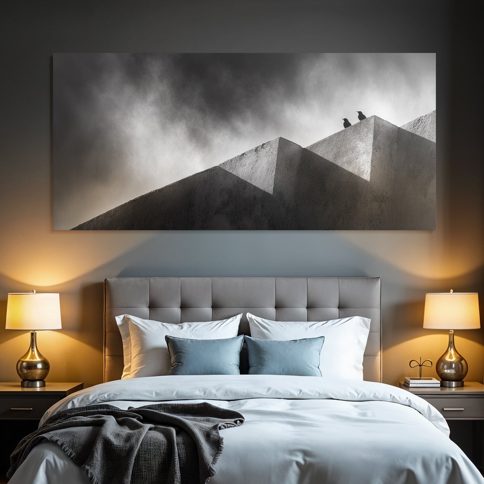 Vogel Auf Geometrischer Struktur Schwarz Und Weiss Fotografie
