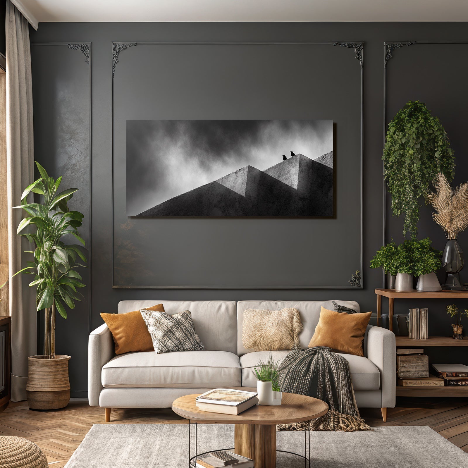 Vogel Auf Geometrischer Struktur Schwarz Und Weiss Fotografie