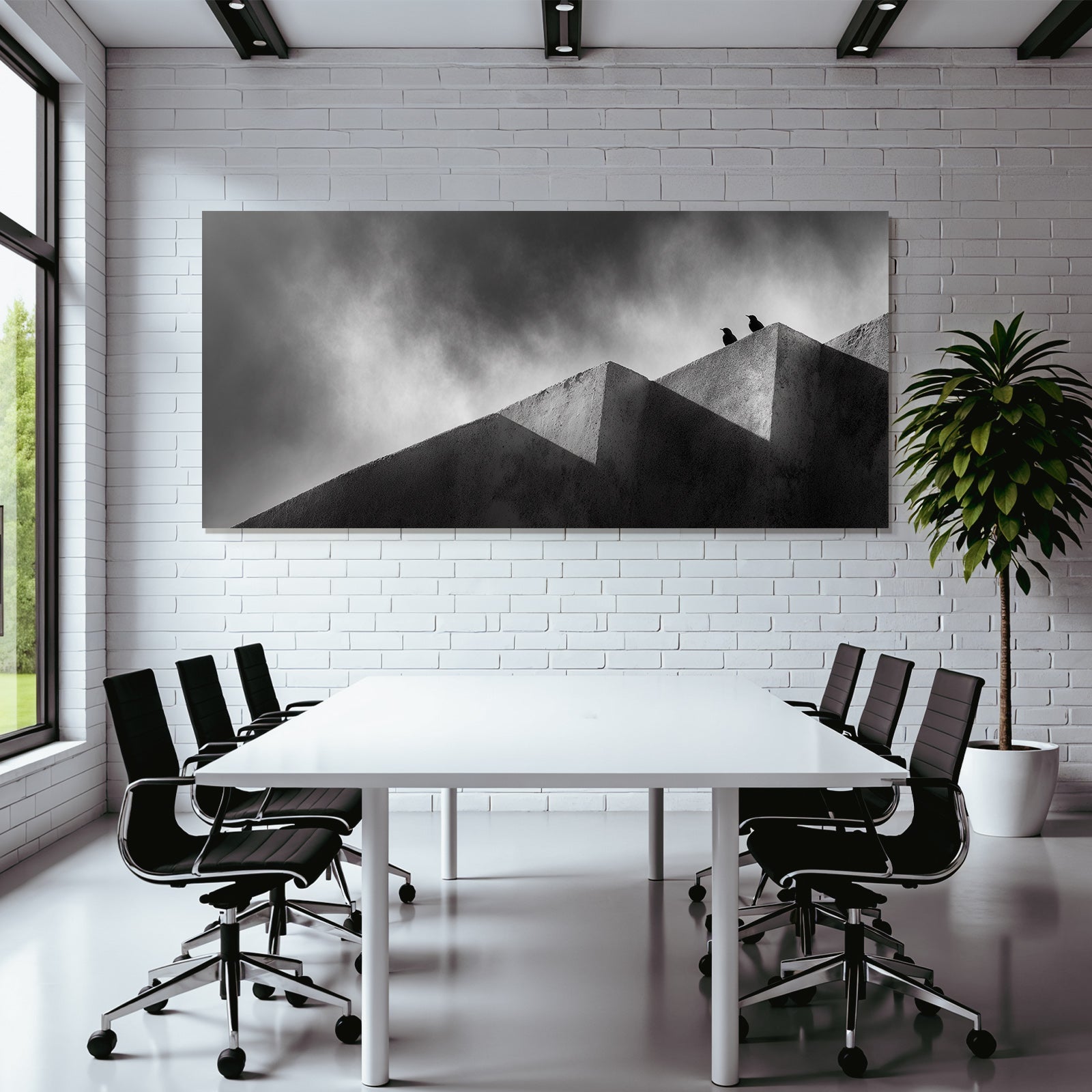 Vogel Auf Geometrischer Struktur Schwarz Und Weiss Fotografie