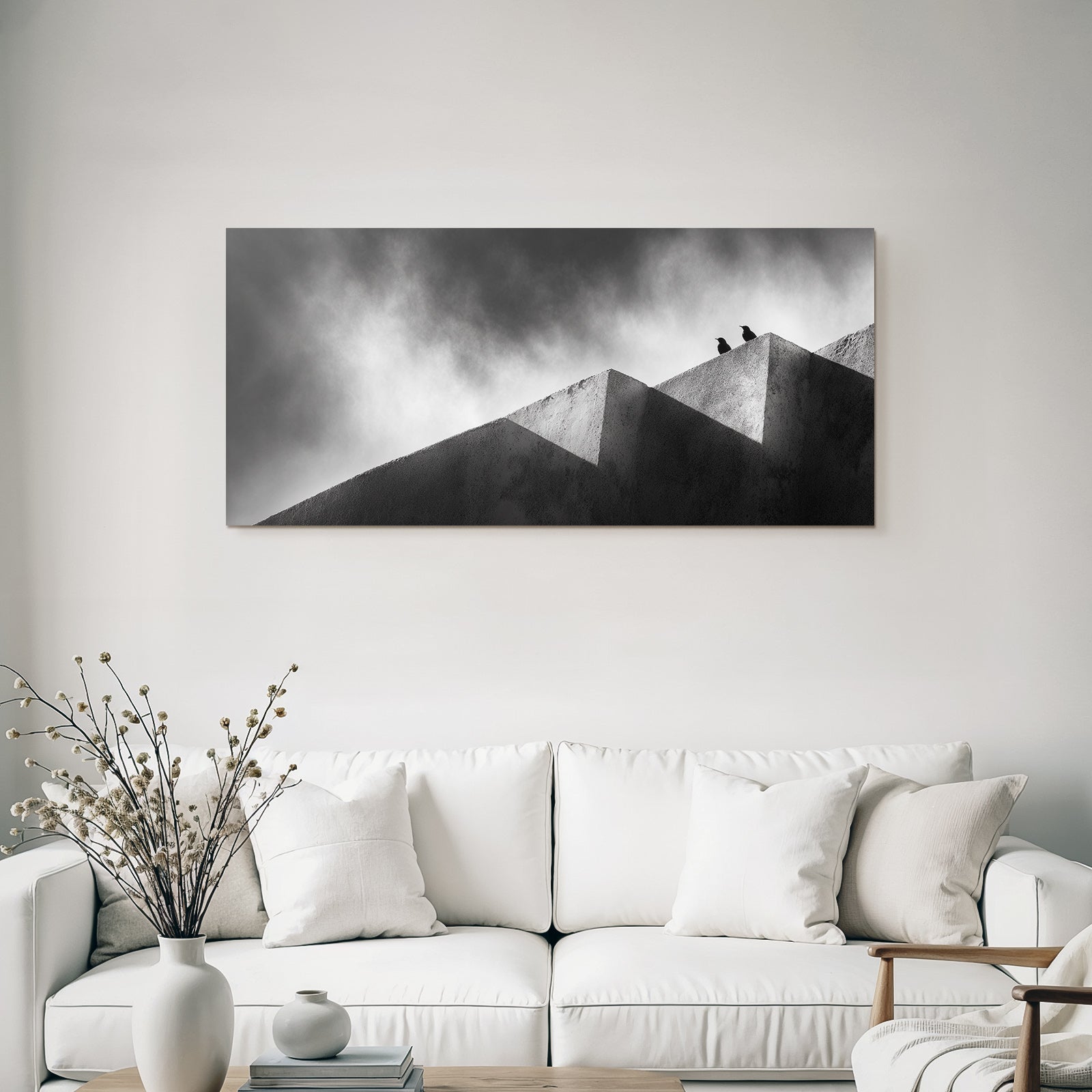 Vogel Auf Geometrischer Struktur Schwarz Und Weiss Fotografie