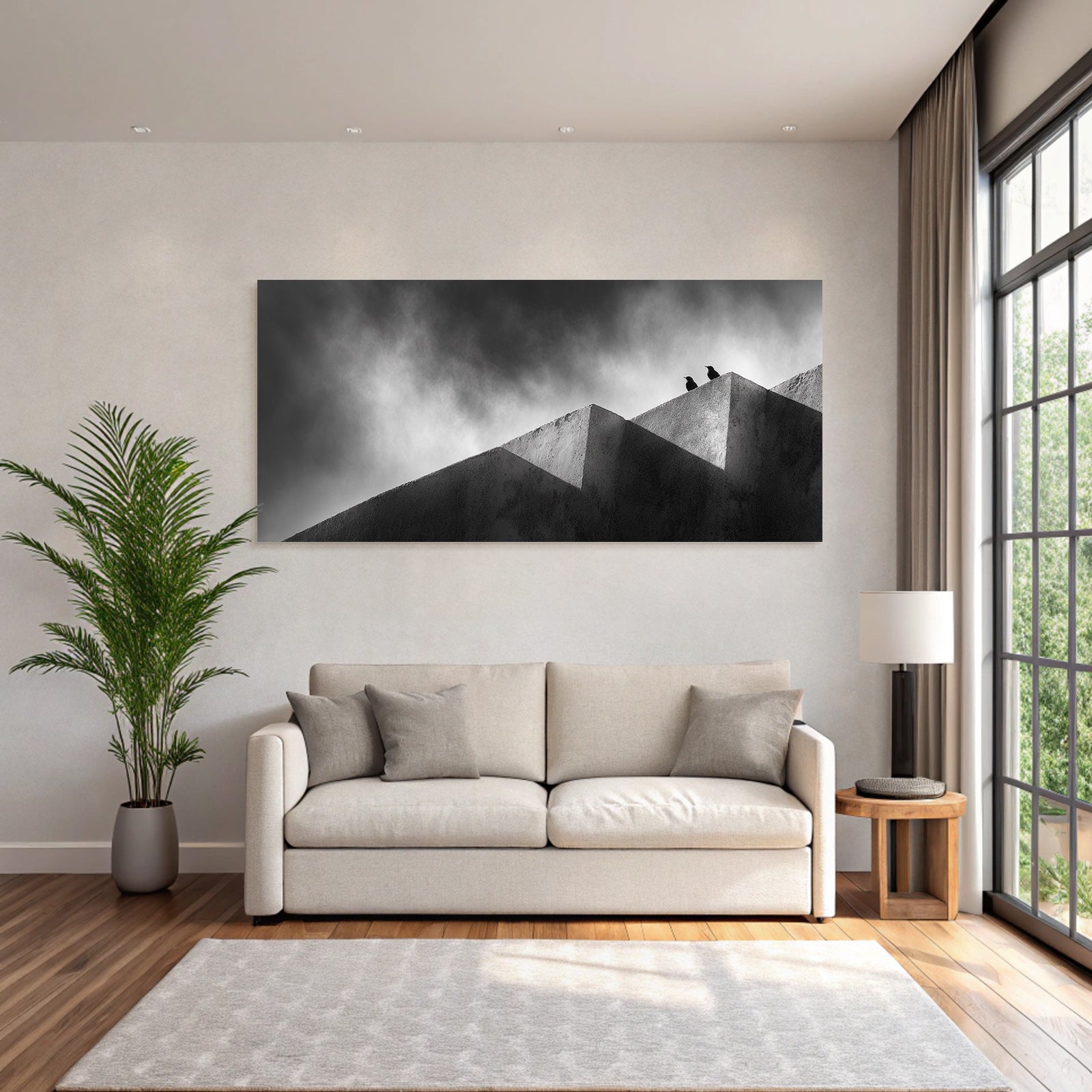 Vogel Auf Geometrischer Struktur Schwarz Und Weiss Fotografie