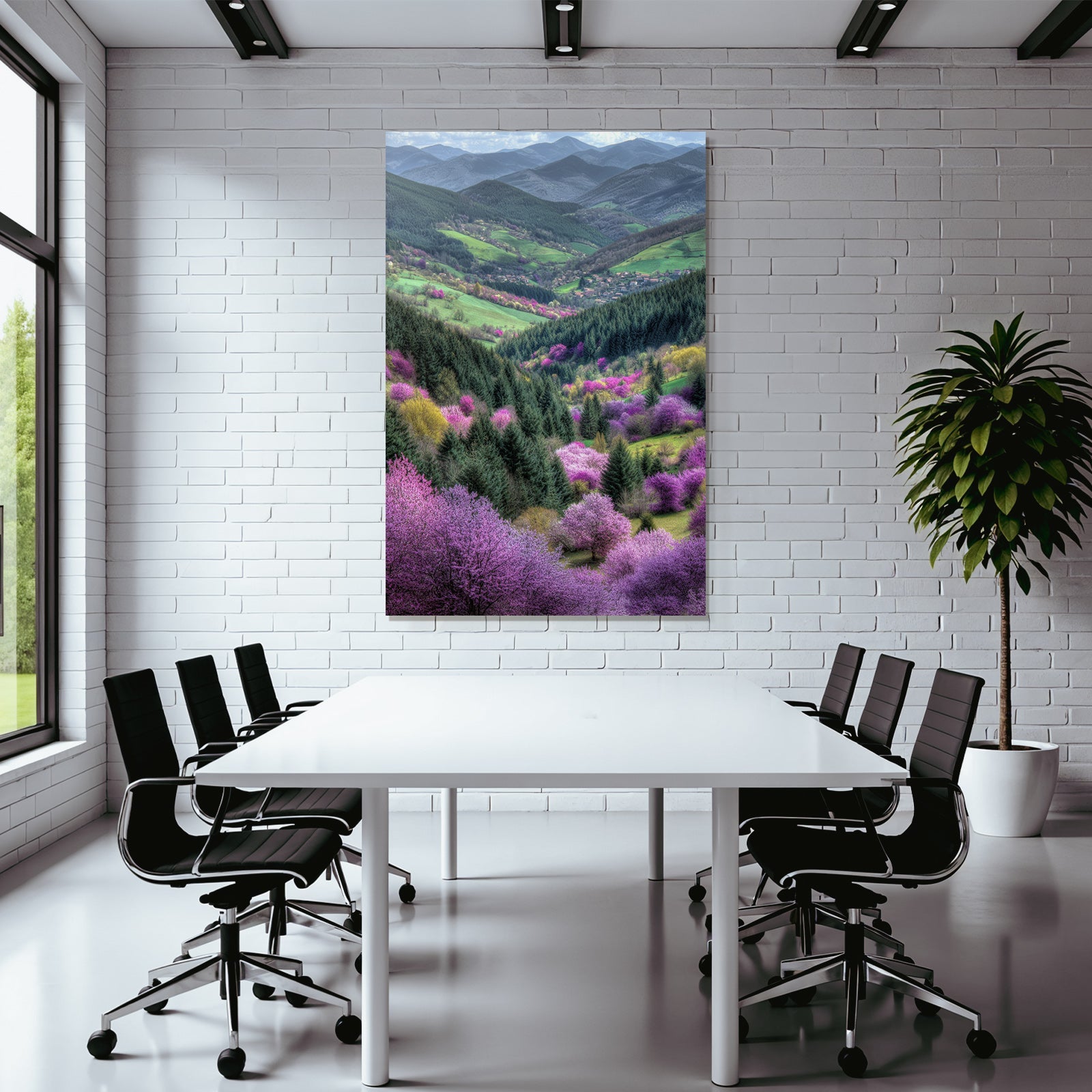 Blühende Landschaft Mit Hügeln Und Bäumen Im Frühling