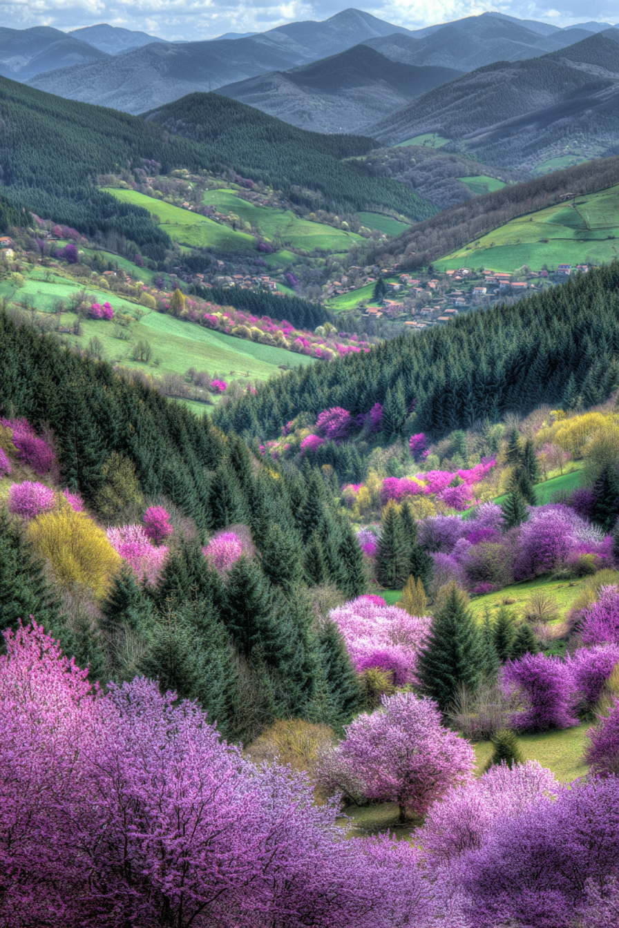 Blühende Landschaft Mit Hügeln Und Bäumen Im Frühling | Fruehling | Jahreszeiten