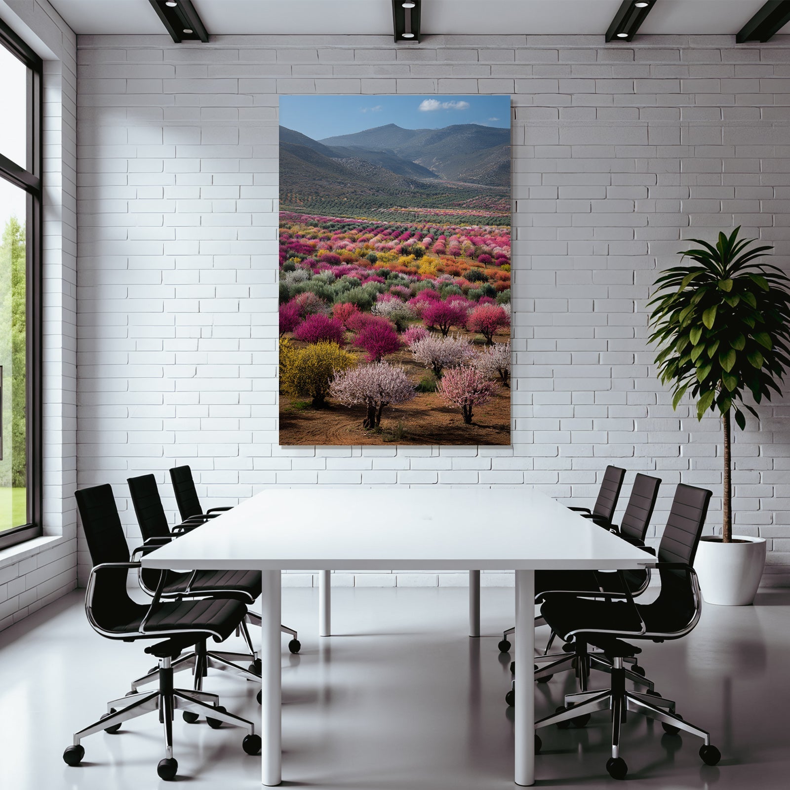 Blühende Landschaft Mit Obstbäumen Und Farbenfrohen Blumen